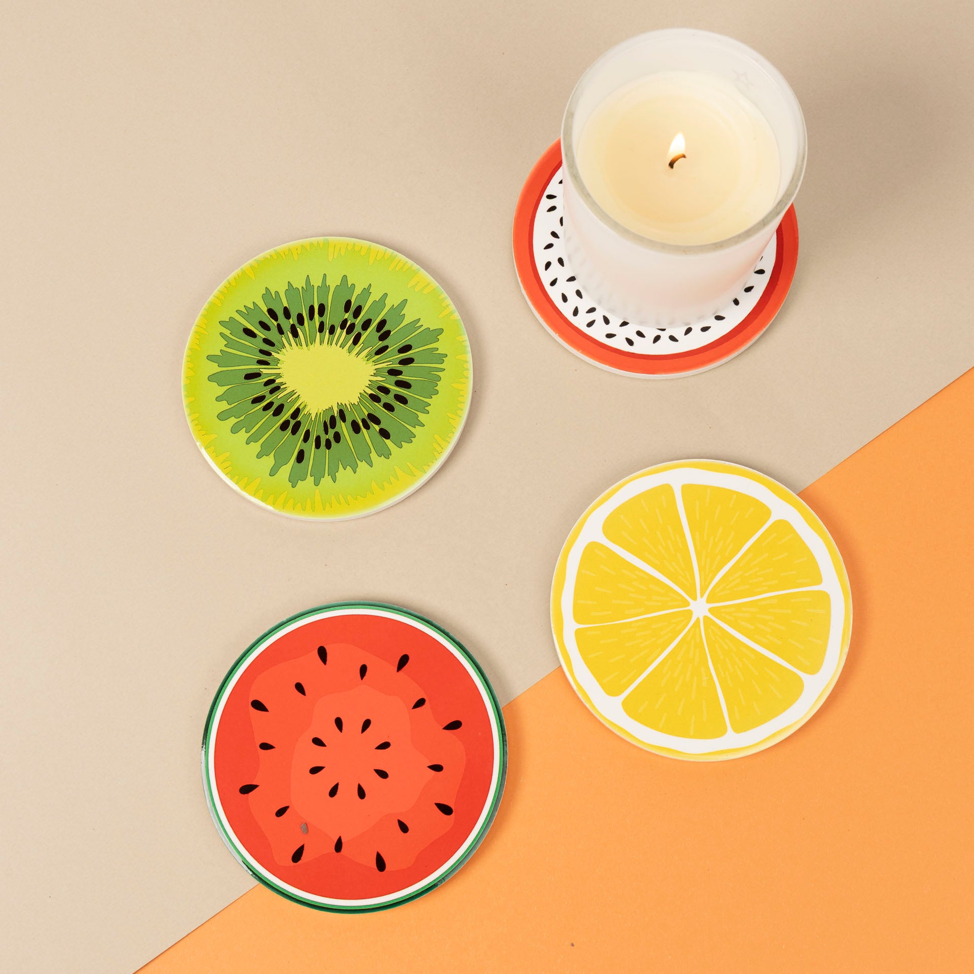 Tropical Tease Fruit-Themed Ceramic Coasters (set of four)