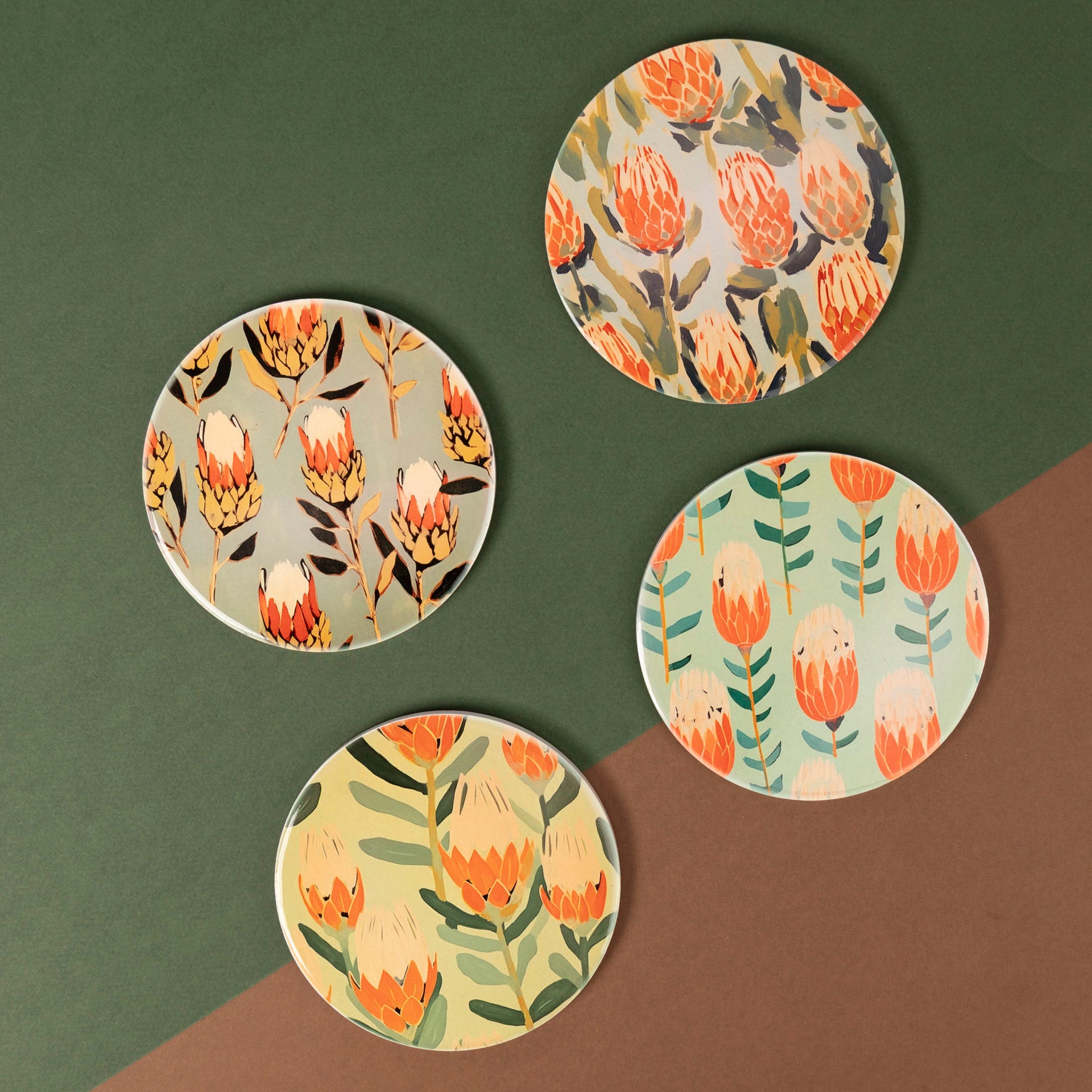 South African Bloom Protea-Themed Ceramic Coasters (set of four)