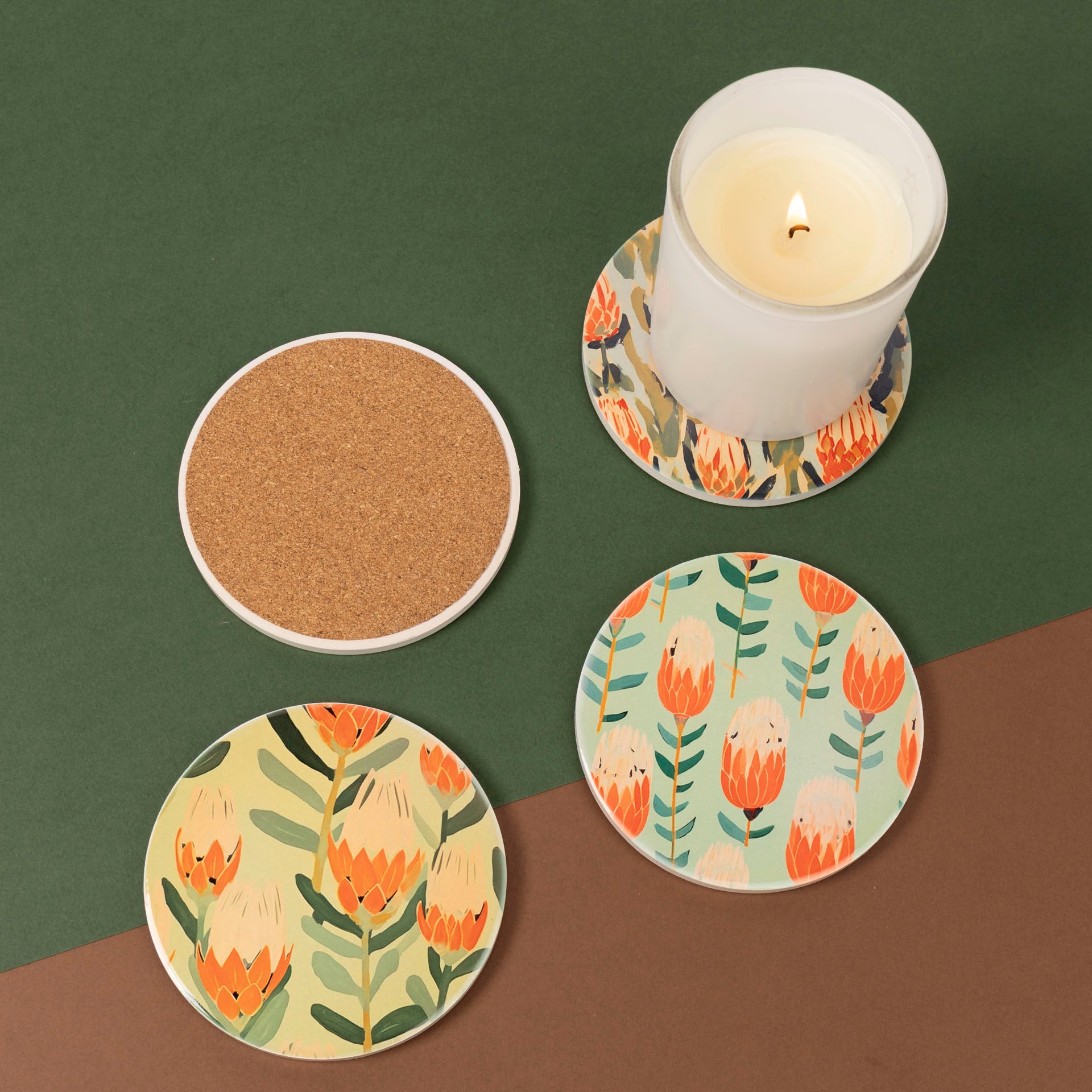 South African Bloom Protea-Themed Ceramic Coasters (set of four)