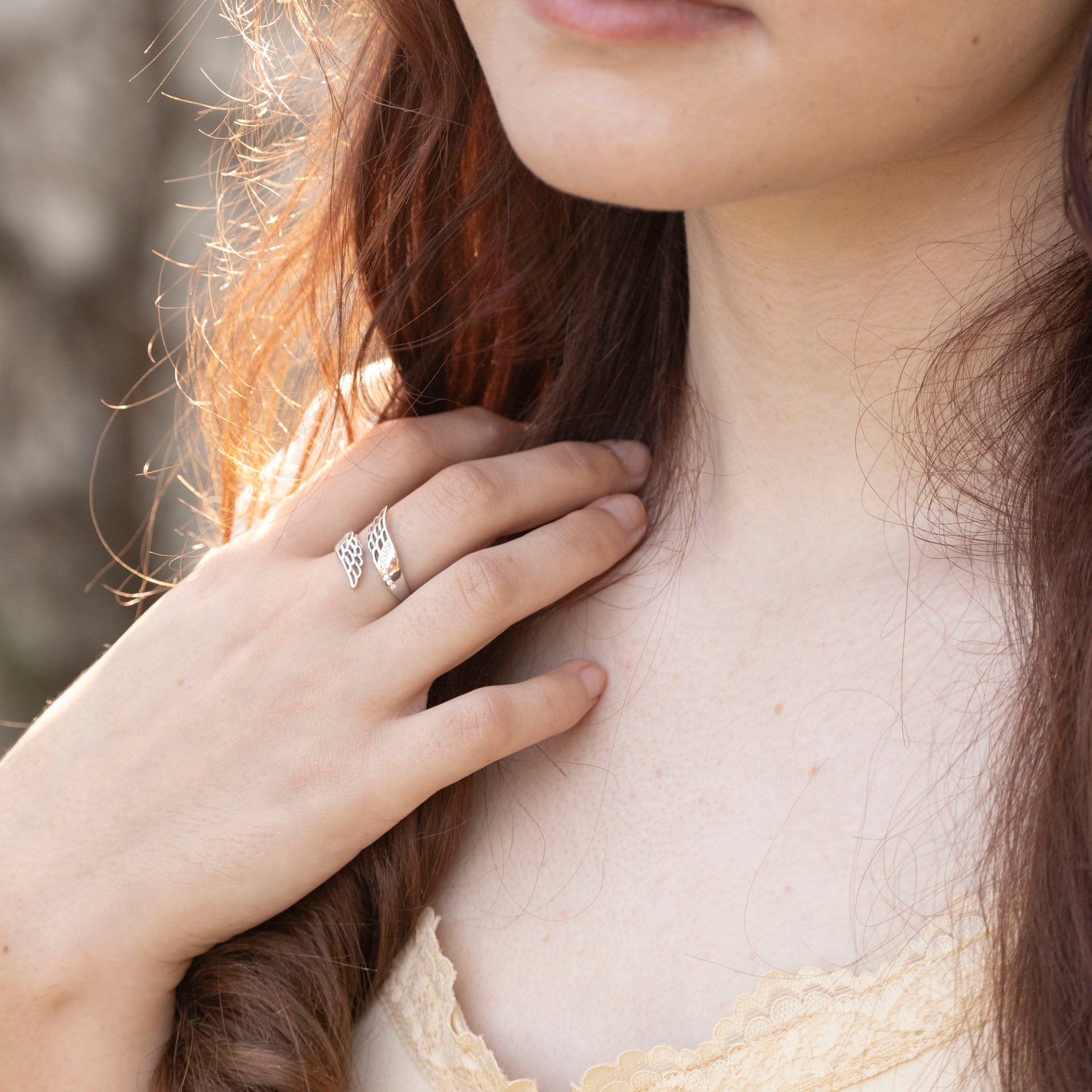 Sterling Silver Angel Wings Adjustable Ring