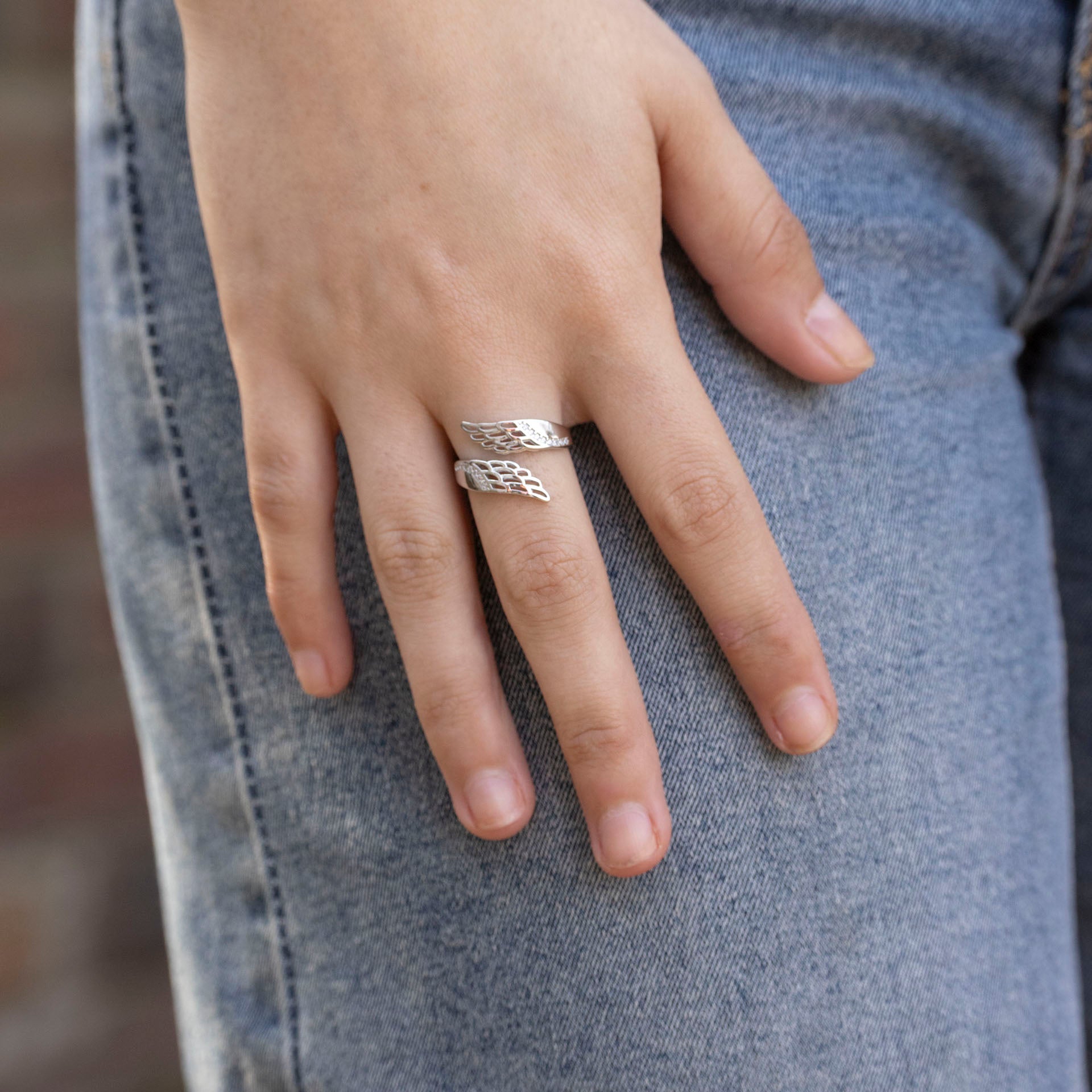 Sterling Silver Angel Wings Adjustable Ring