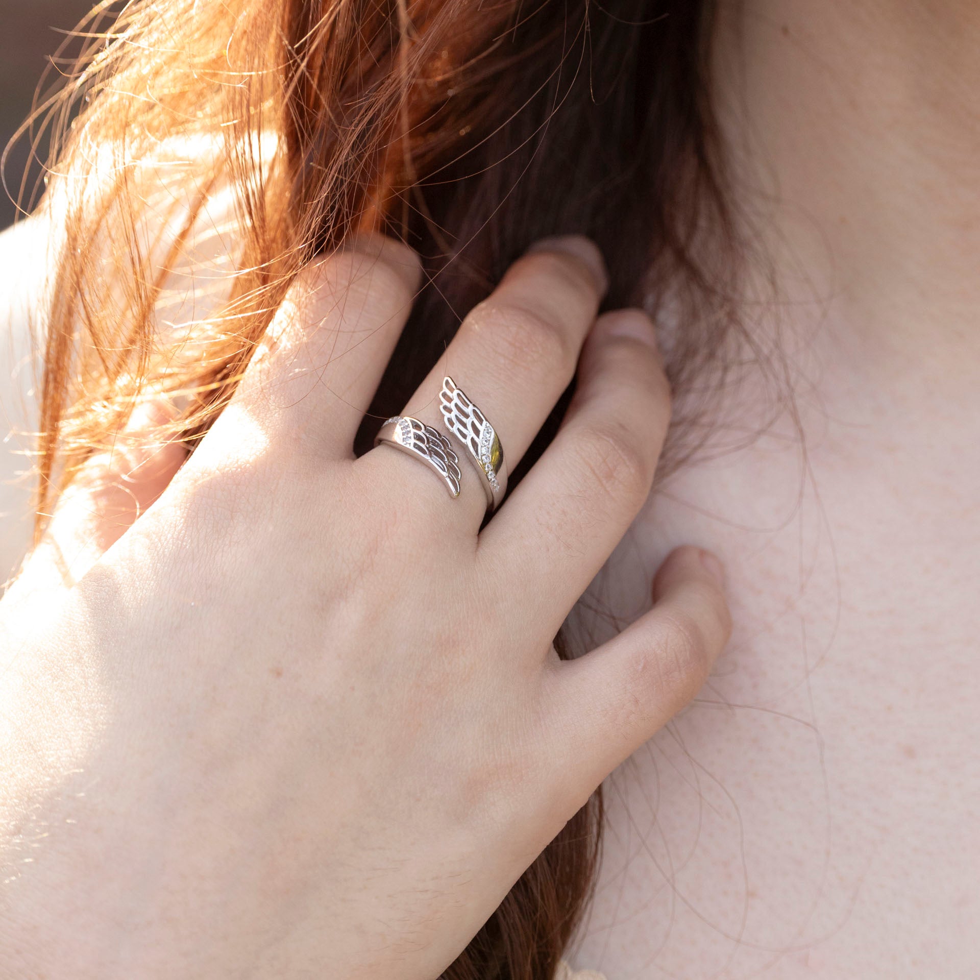 Sterling Silver Angel Wings Adjustable Ring