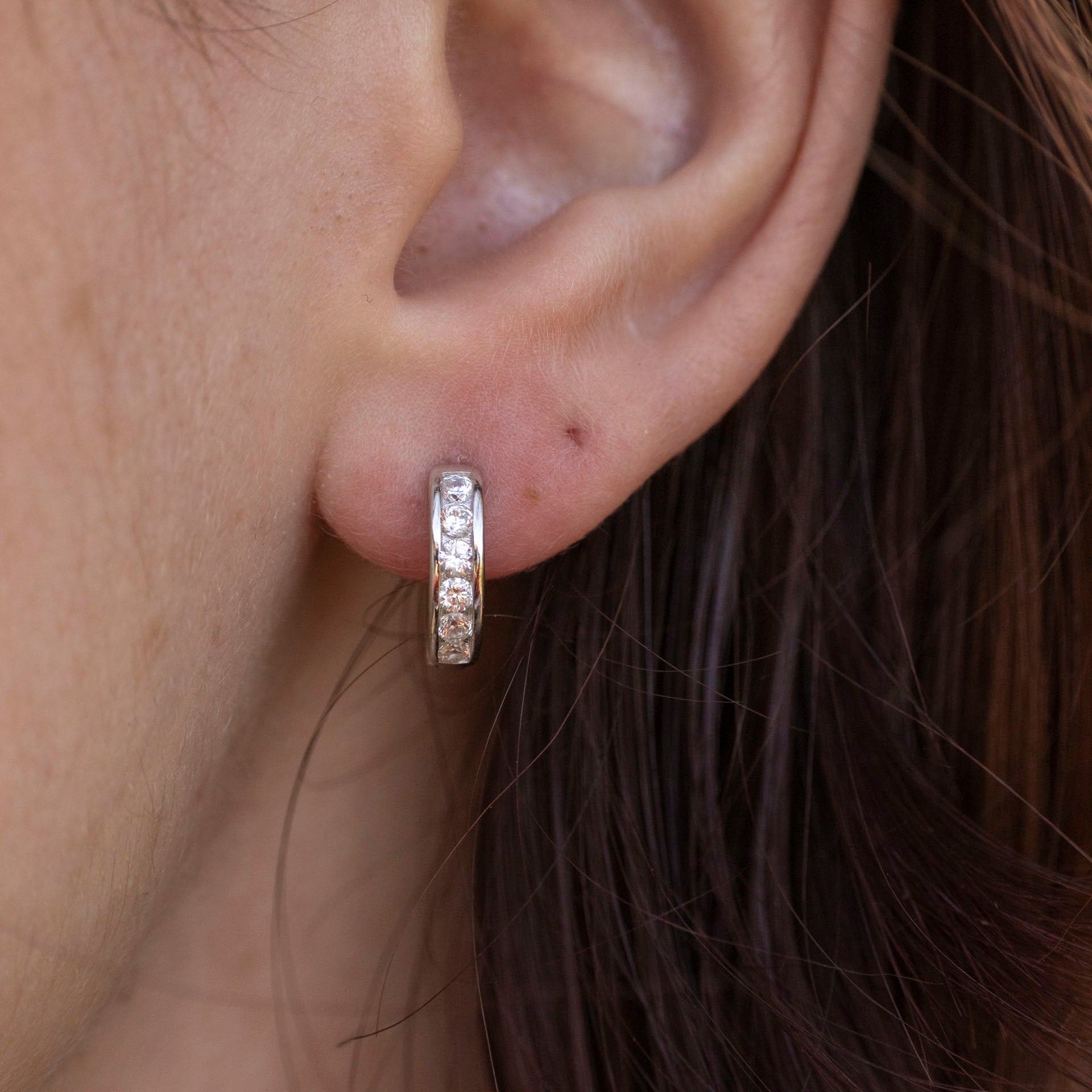 Sterling Silver Diamanté Huggie Earrings