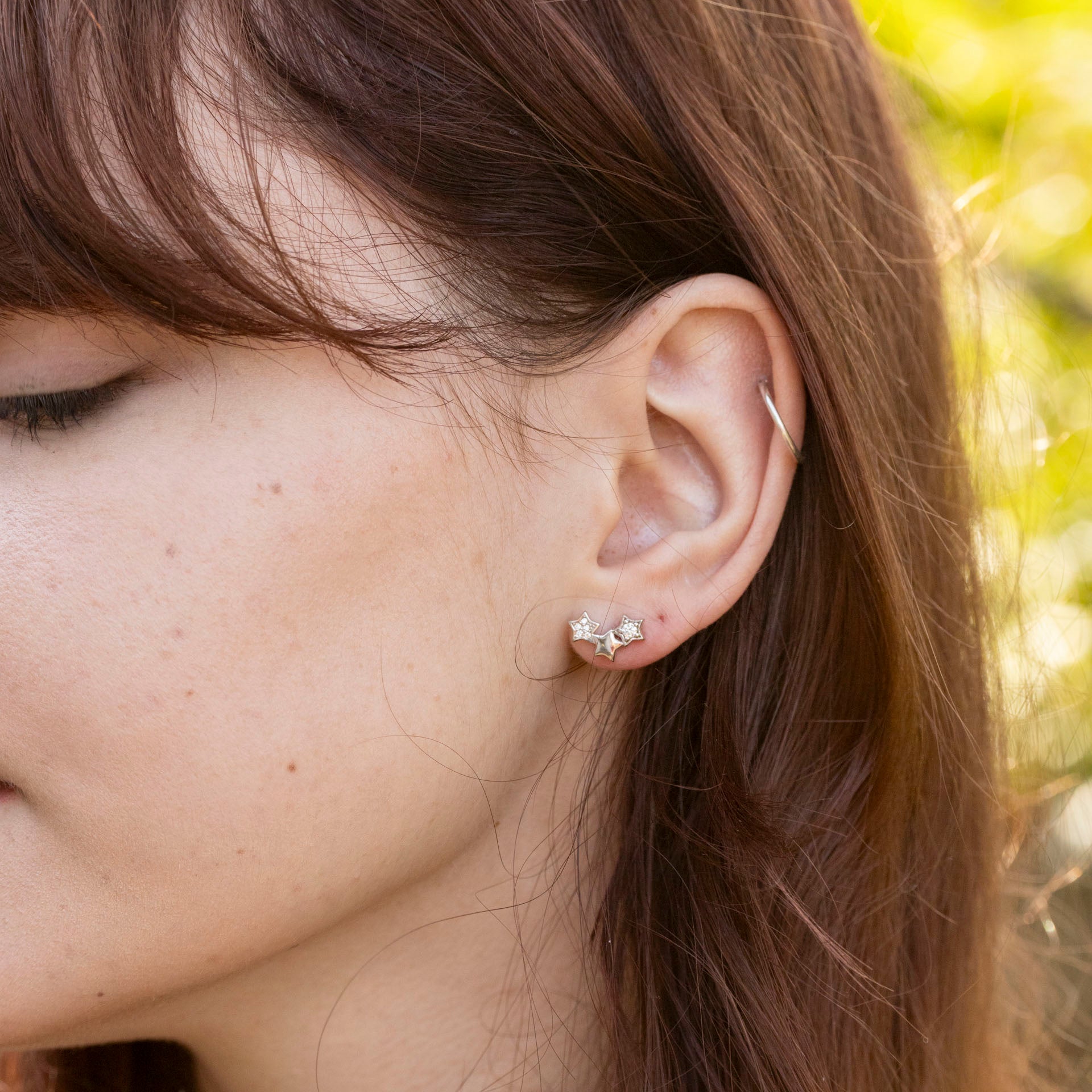 Sterling Silver Trio of Stars Stud Earrings