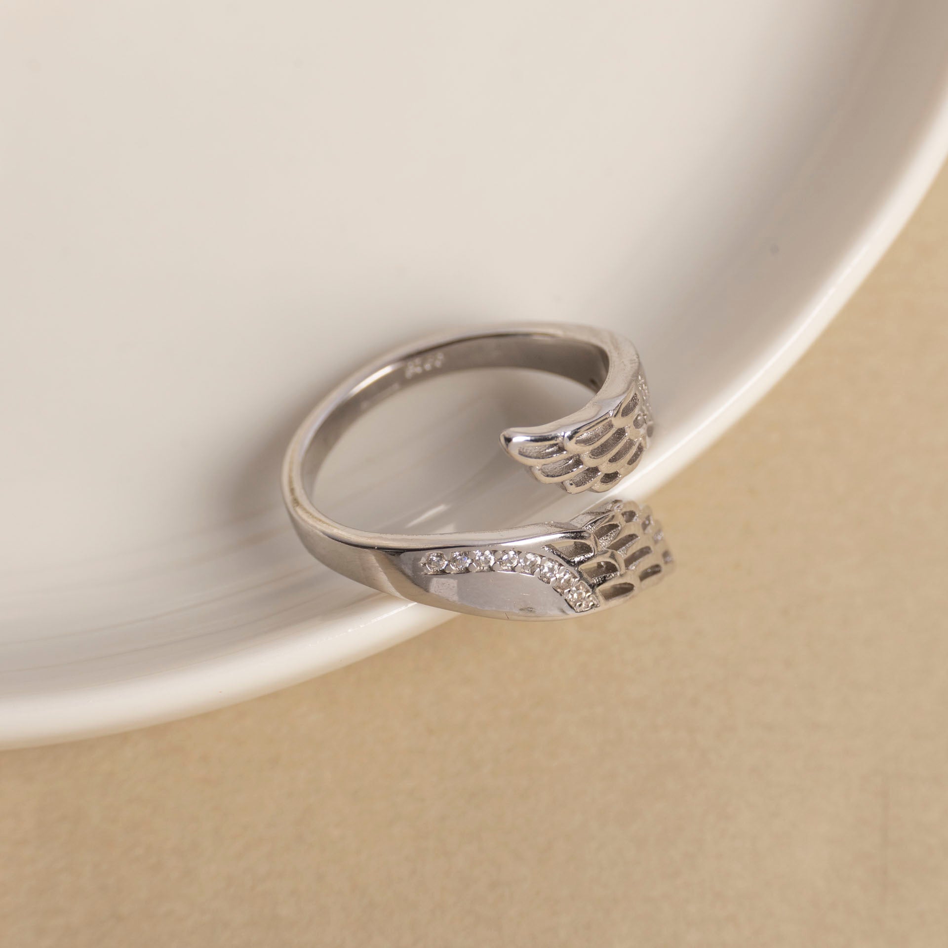 Sterling Silver Angel Wings Adjustable Ring