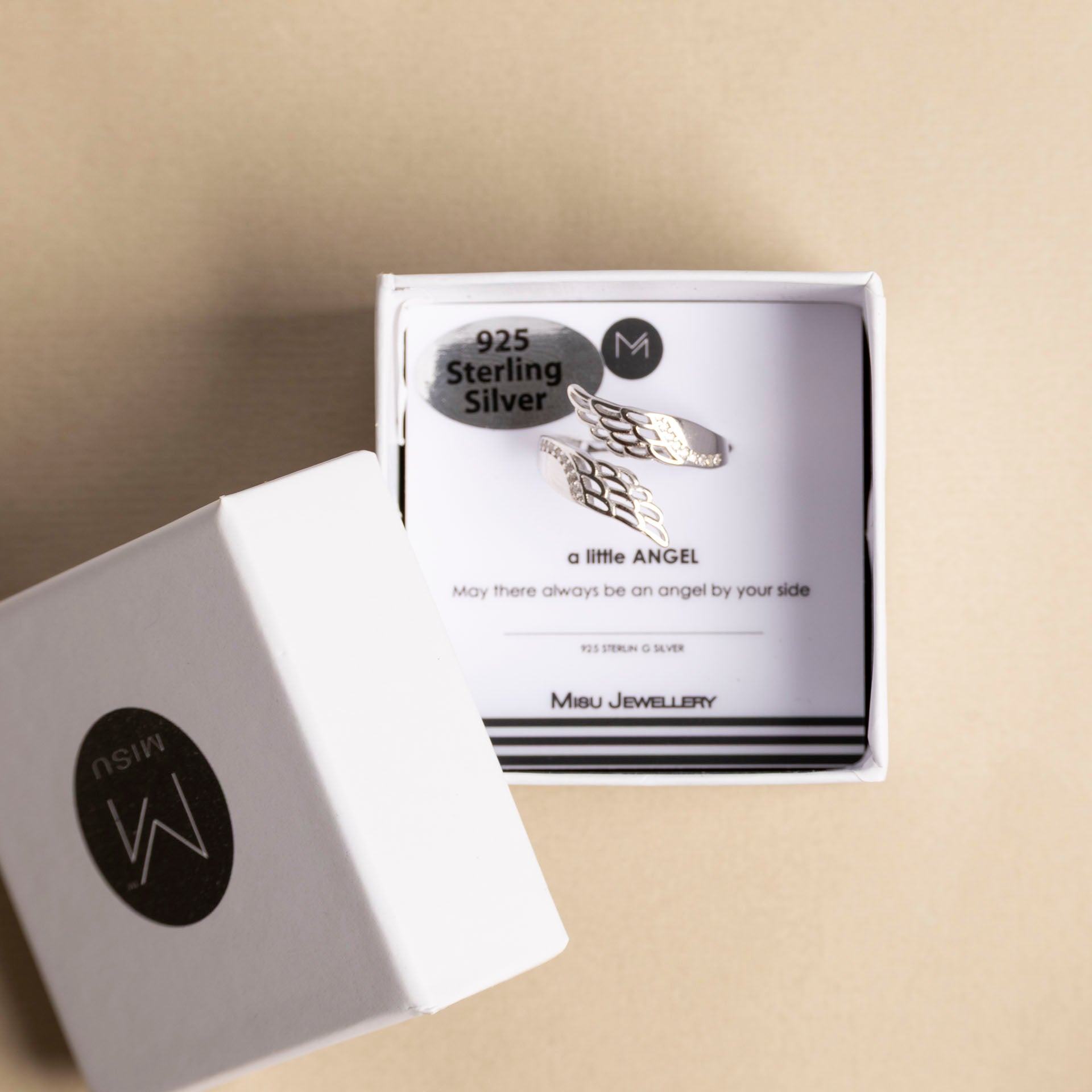 Sterling Silver Angel Wings Adjustable Ring