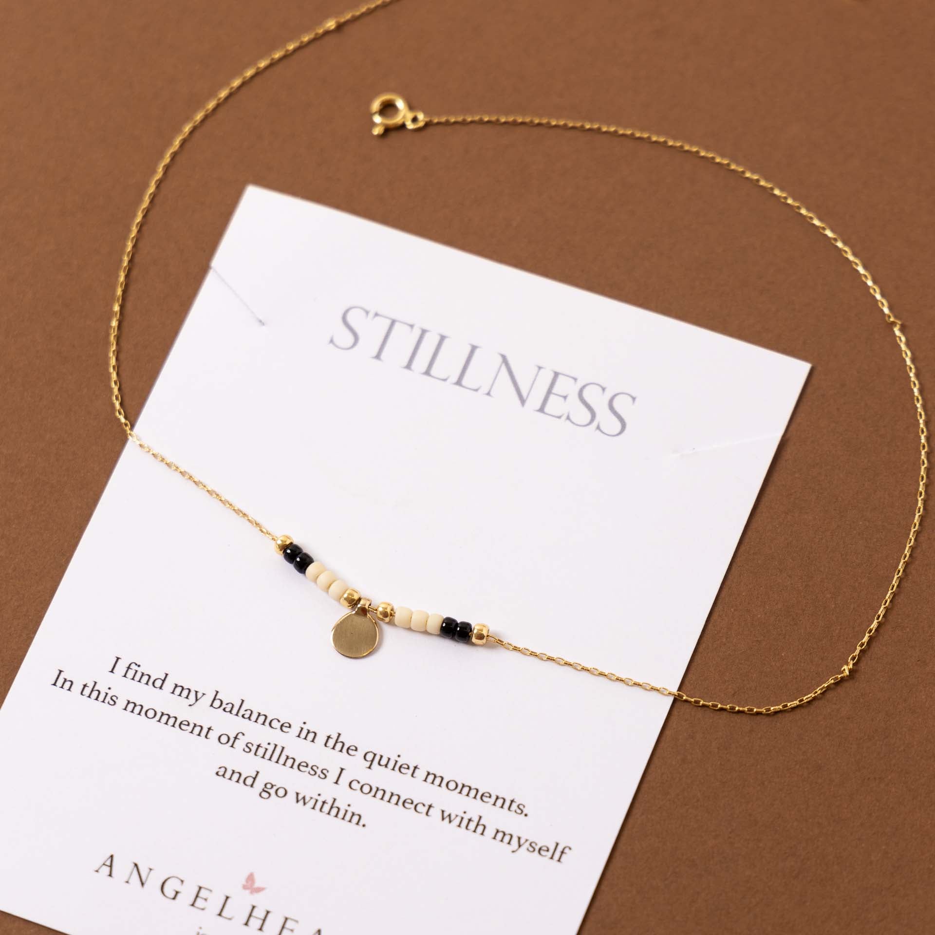 "Stillness" Beaded Charm Necklace (Sterling Silver / Gold-Plated)