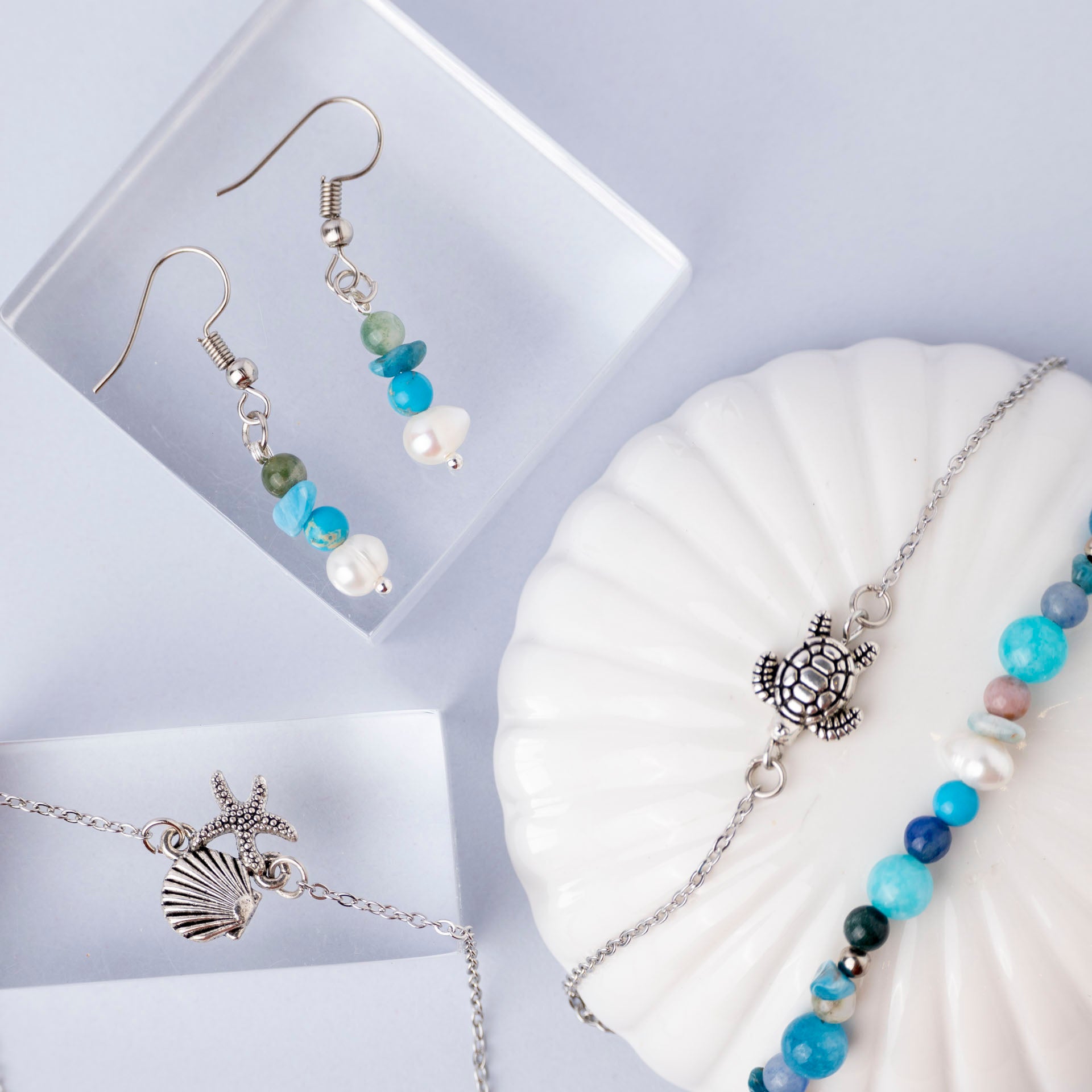 Gemstone and Pearl Ocean Earrings