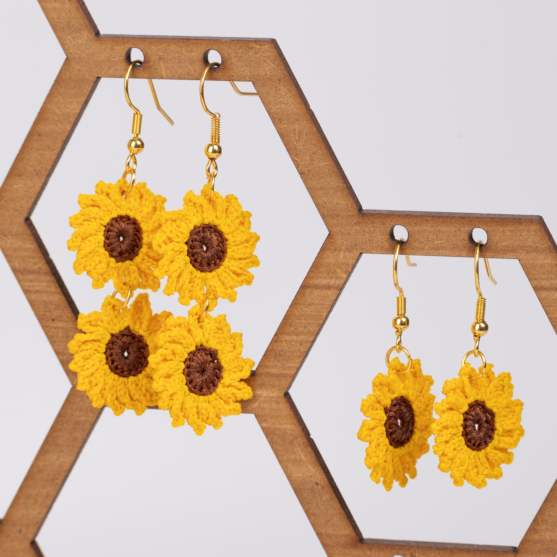 Micro Crochet Sunflower Earrings (single or double drop)