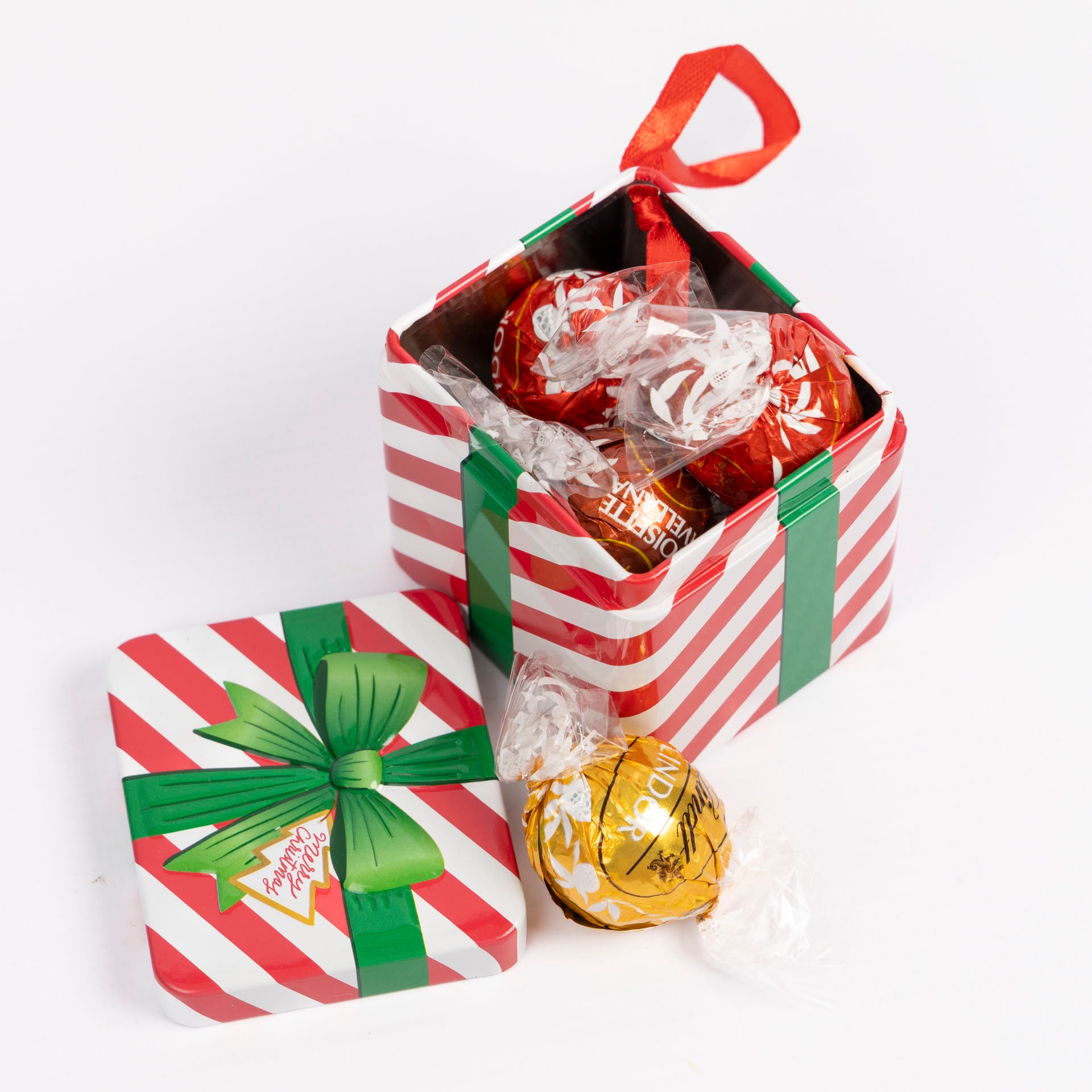 Hanging Christmas Storage Tins with Ribbon Loop (assorted)
