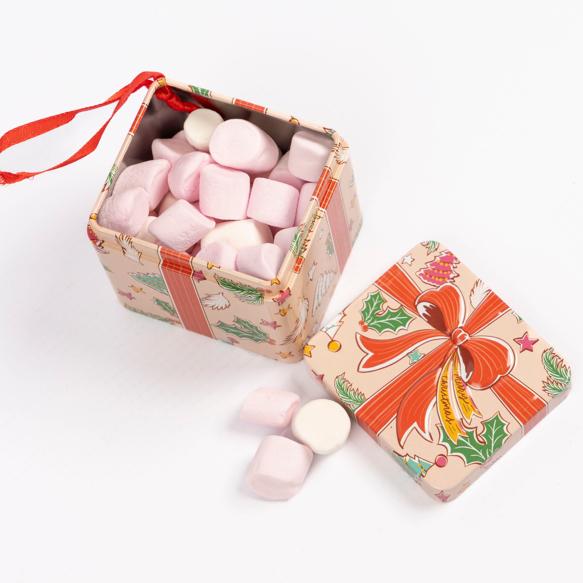 Hanging Christmas Storage Tins with Ribbon Loop (assorted)