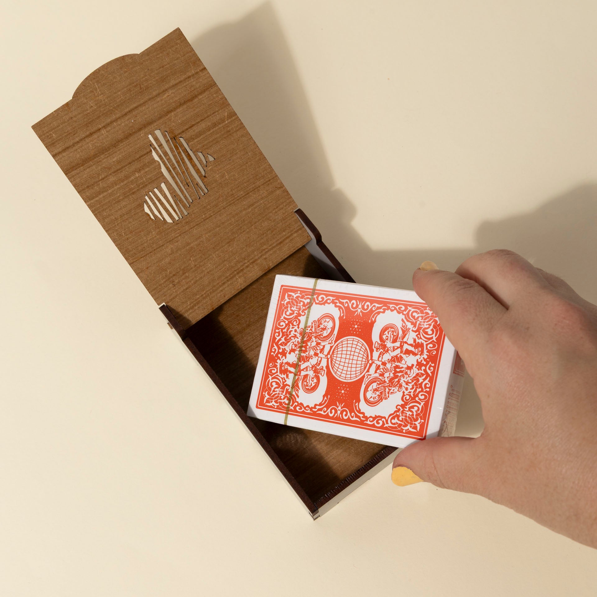 Deck of Cards in Wooden Box with Africa Cutout