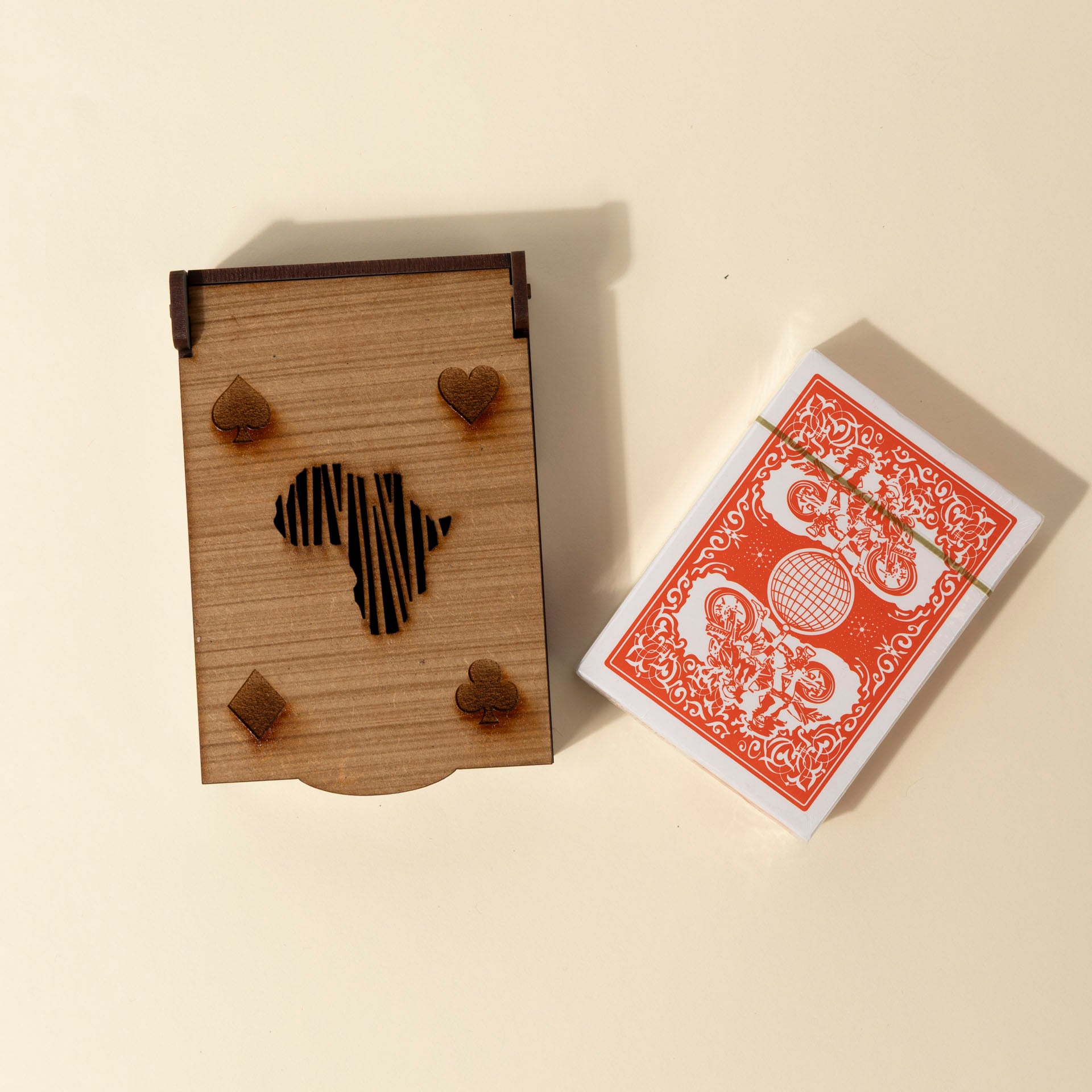Deck of Cards in Wooden Box with Africa Cutout