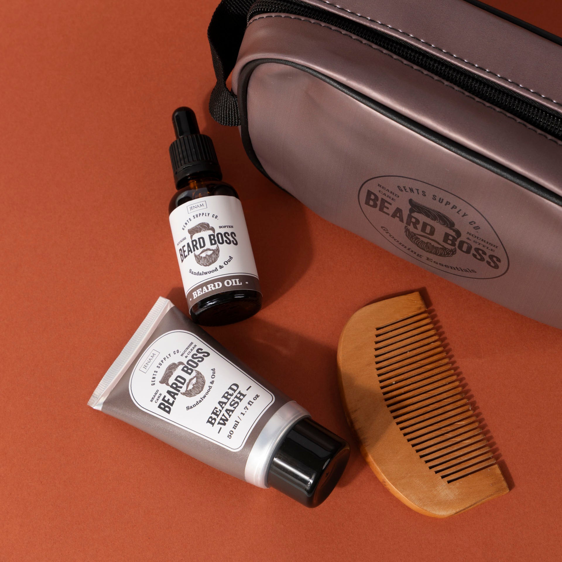Beard Boss – Grooming Essentials and Wash Bag Gift Set