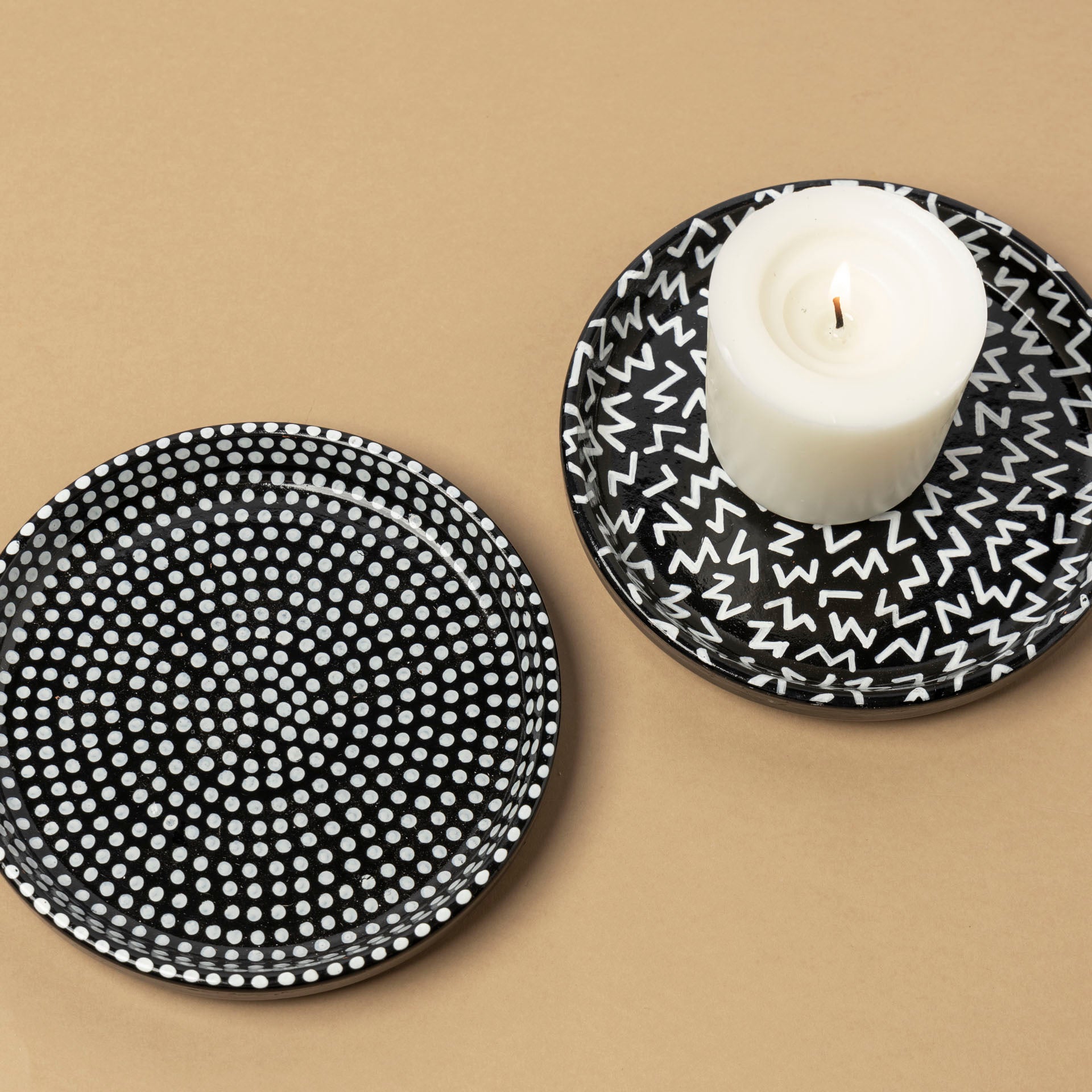 African Moon Hand-Painted Candle Plates (assorted styles)