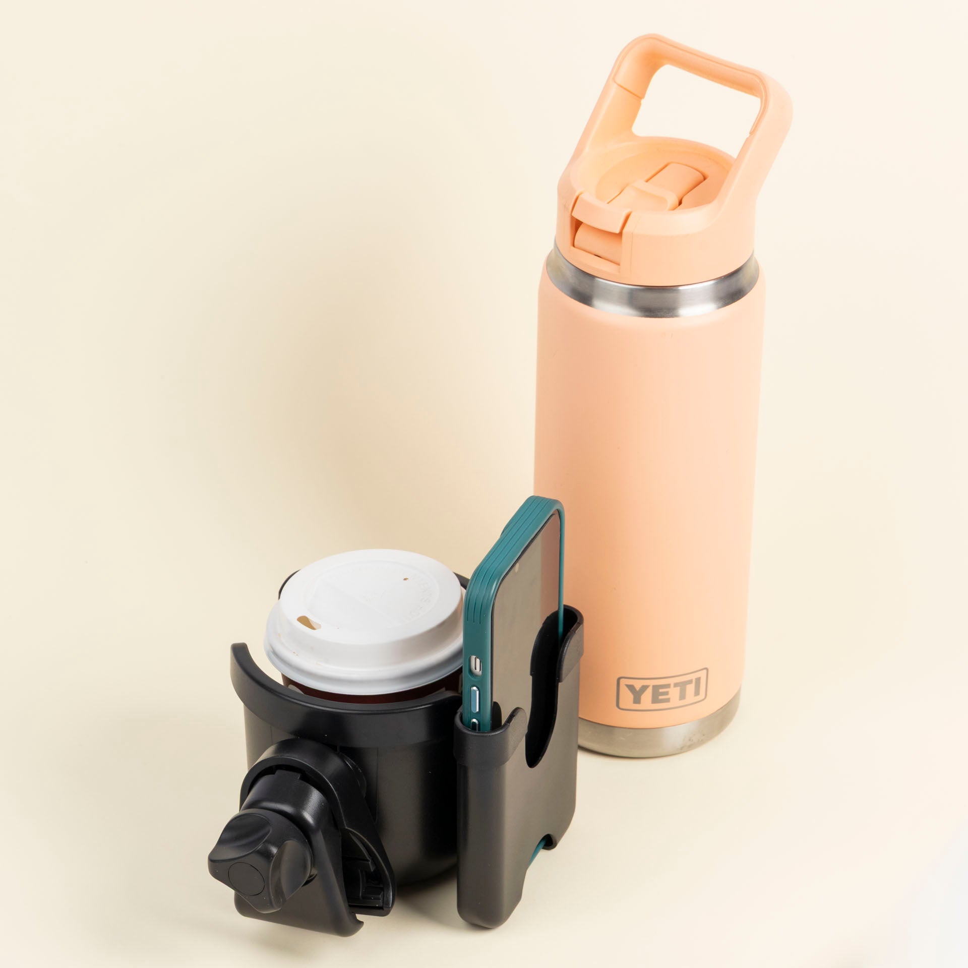 Cell Phone and Cup Holder Caddy (for prams, trolleys, bikes etc.)