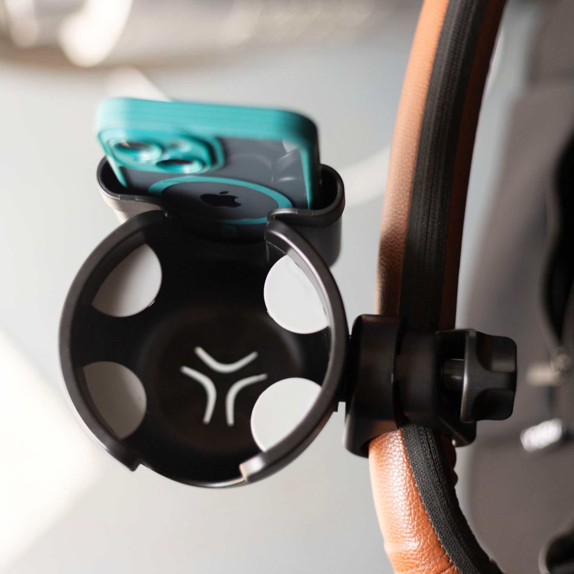 Cell Phone and Cup Holder Caddy (for prams, trolleys, bikes etc.)