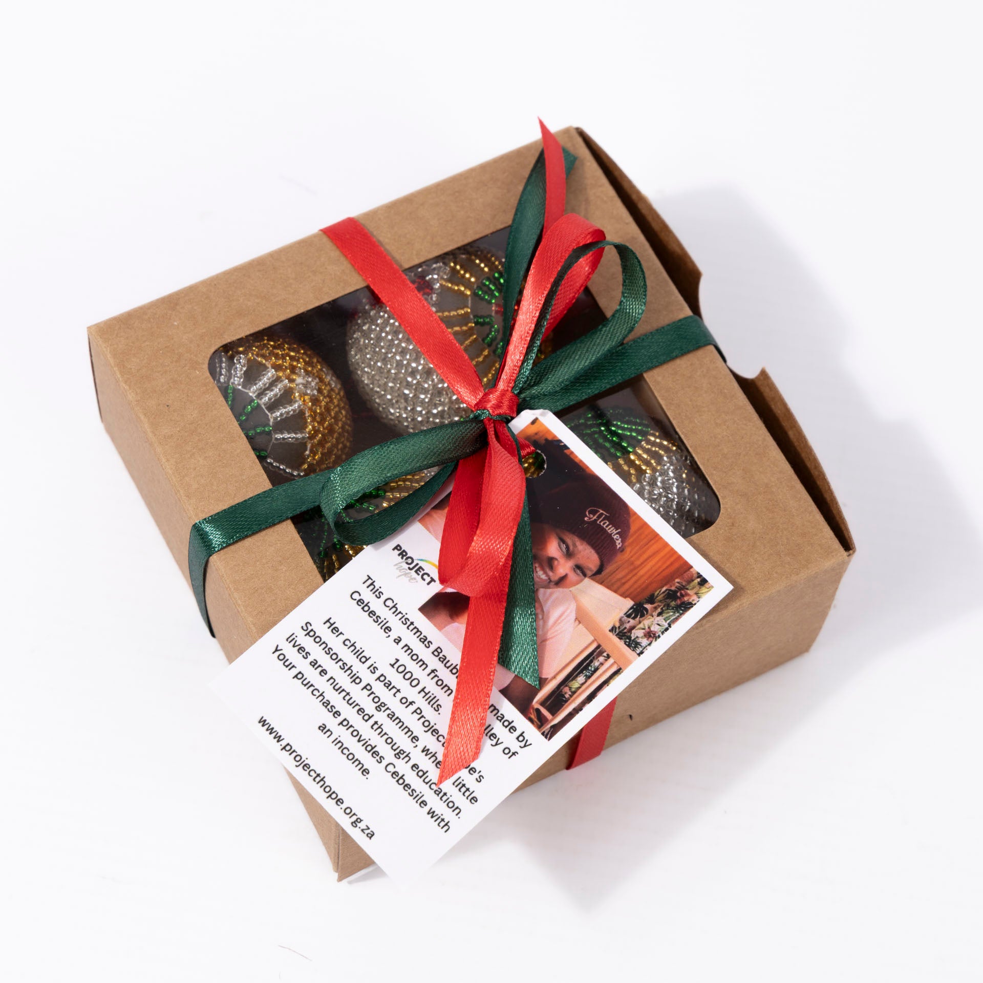 Project Hope Beaded Christmas Baubles (set of 4 – assorted colours)