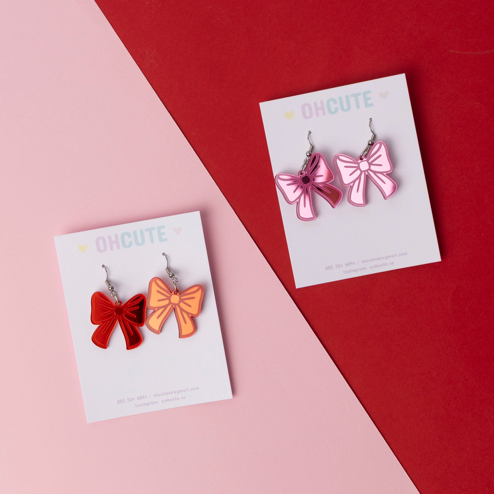 Christmas Bows Acrylic Novelty Earrings (Pink or Red)
