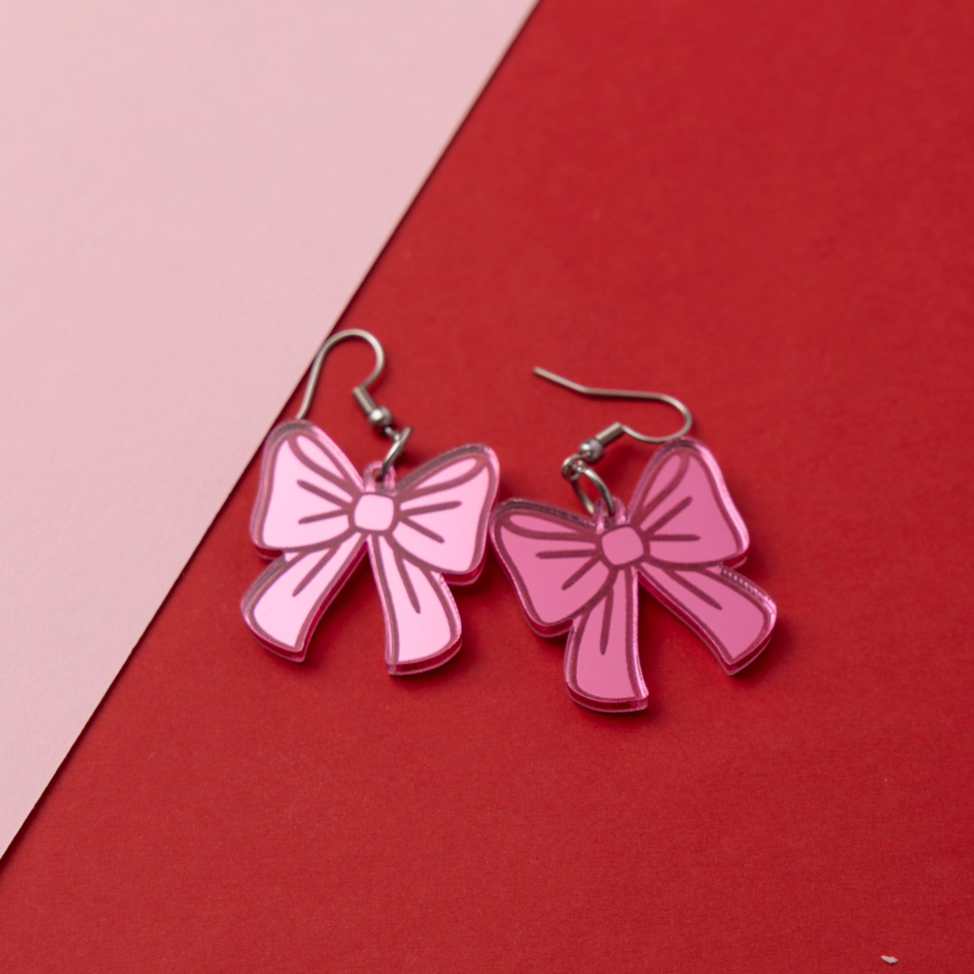 Christmas Bows Acrylic Novelty Earrings (Pink or Red)