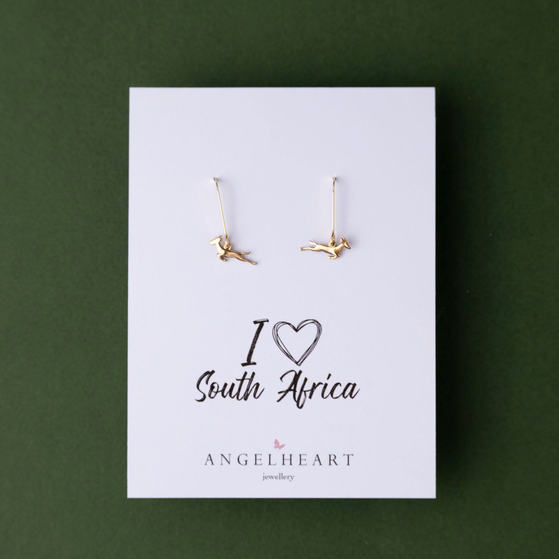 "I Love South Africa" Springbok Dangle Earrings (Sterling Silver or Gold-Plated)