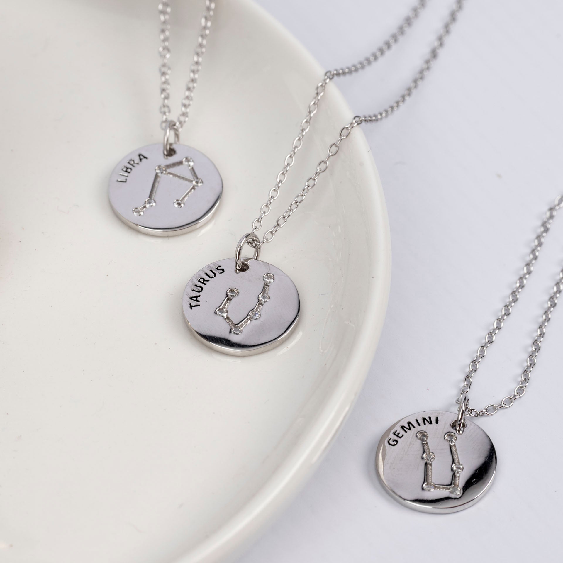 Sterling Silver Star Sign Necklaces (with Zodiac Info Backing Card)