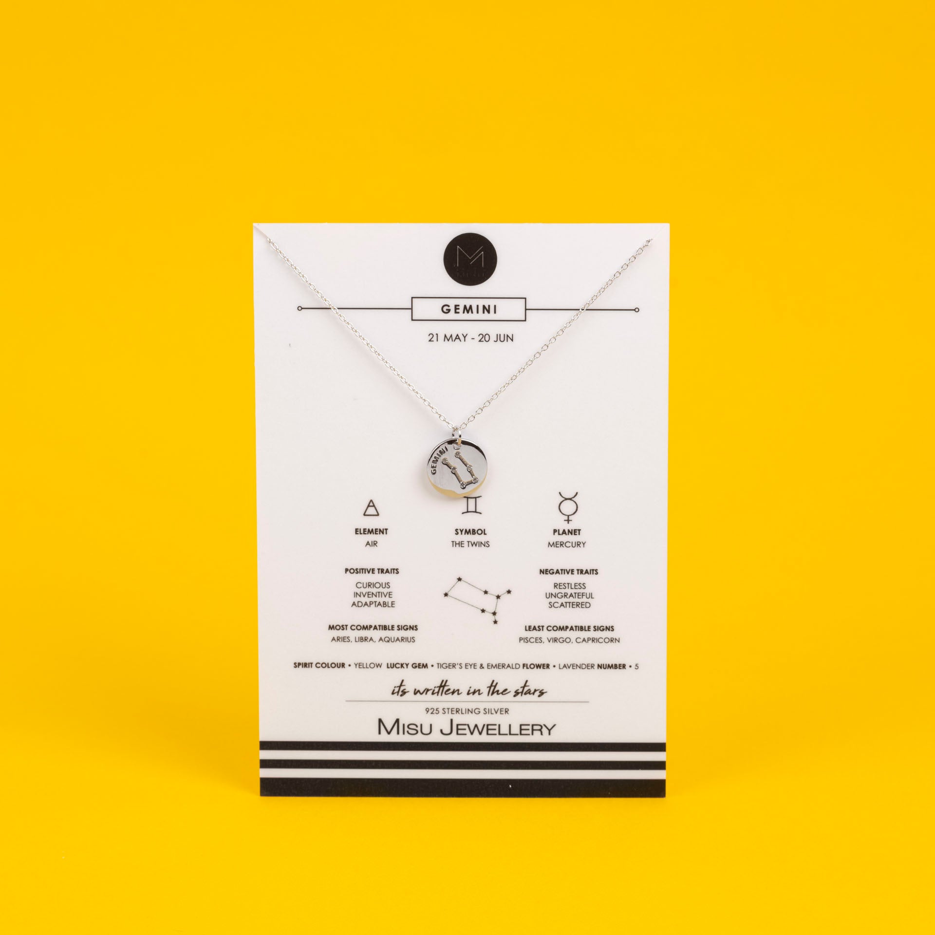 Sterling Silver Star Sign Necklaces (with Zodiac Info Backing Card)