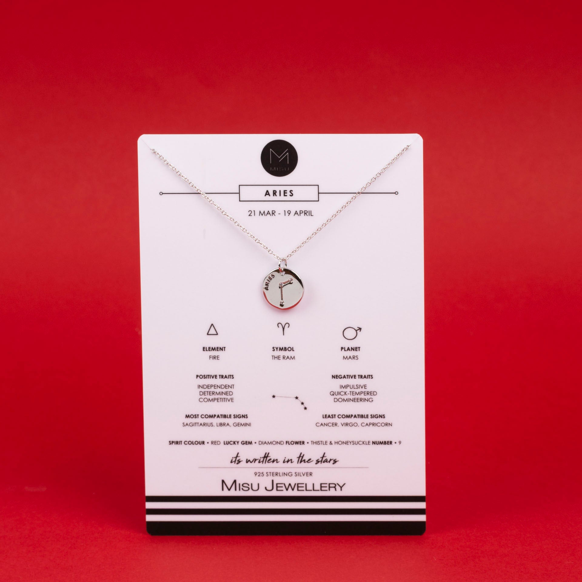 Sterling Silver Star Sign Necklaces (with Zodiac Info Backing Card)