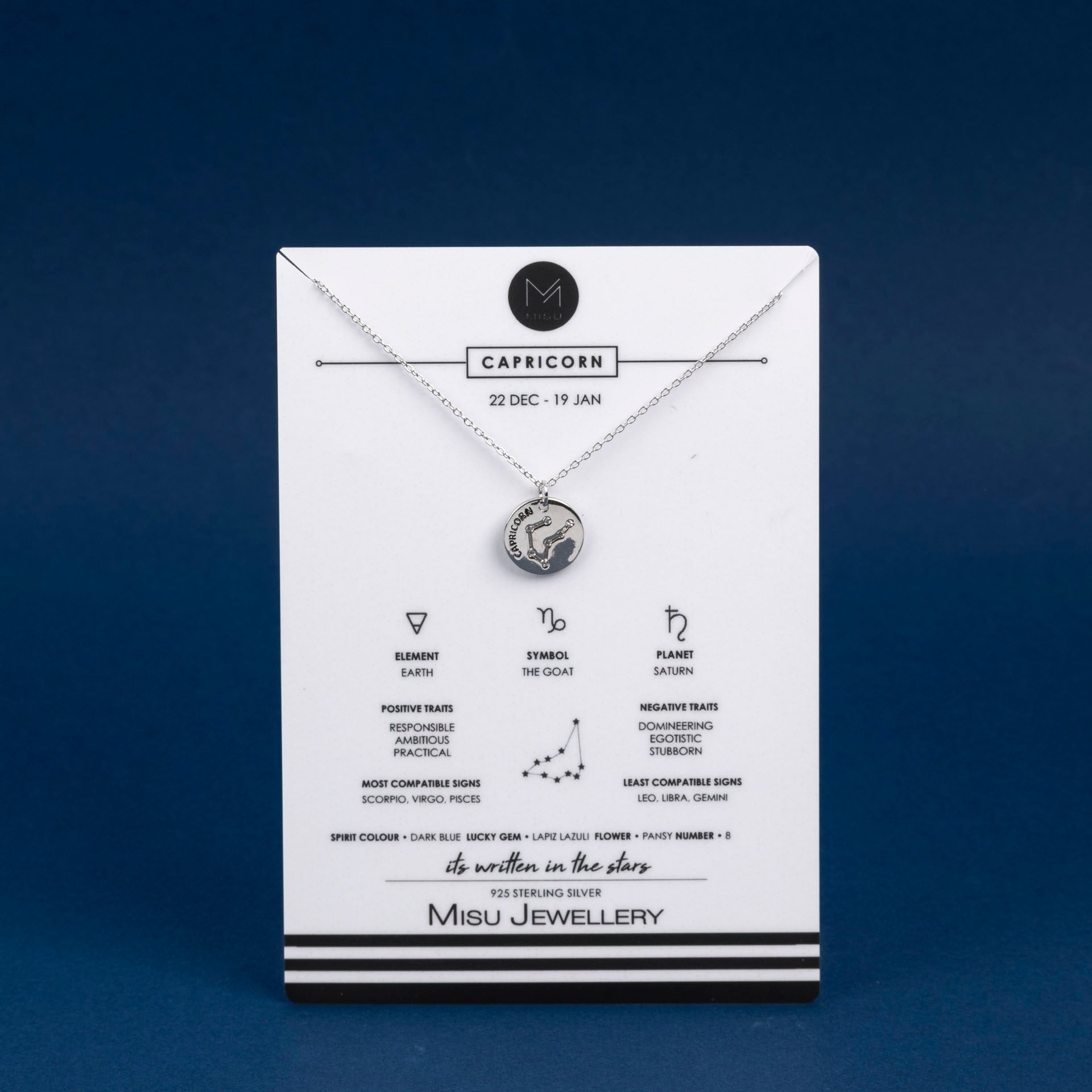 Sterling Silver Star Sign Necklaces (with Zodiac Info Backing Card)