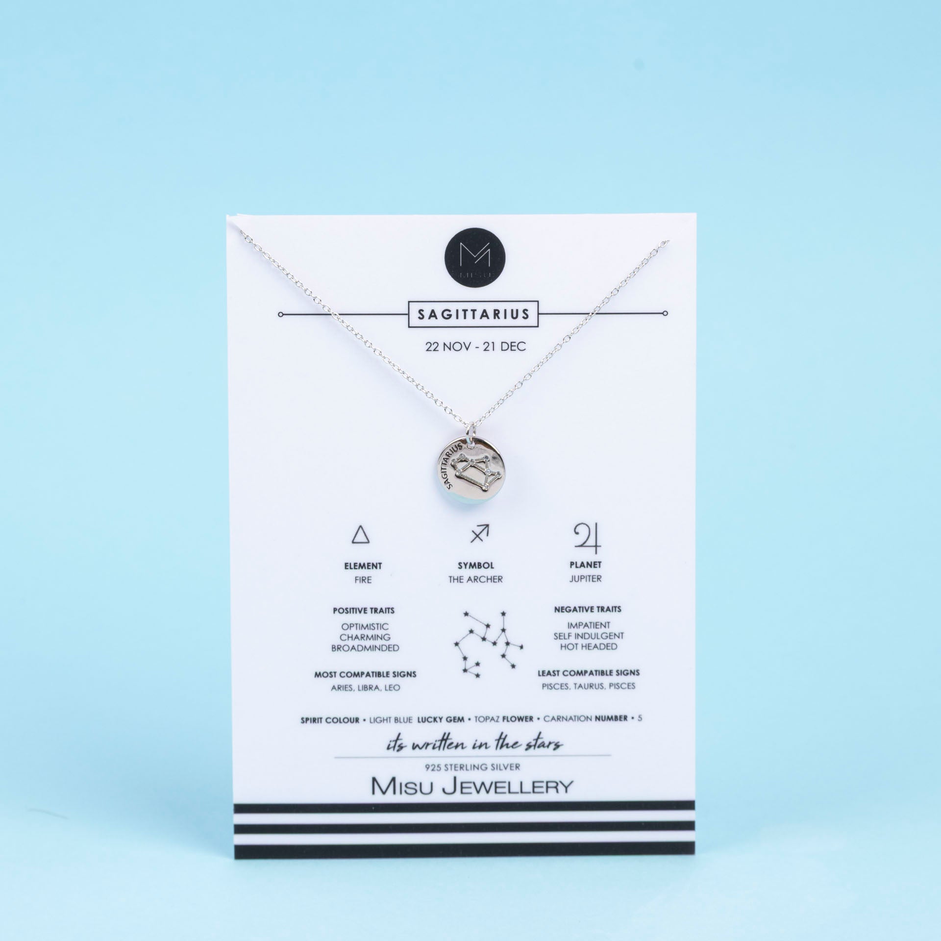 Sterling Silver Star Sign Necklaces (with Zodiac Info Backing Card)