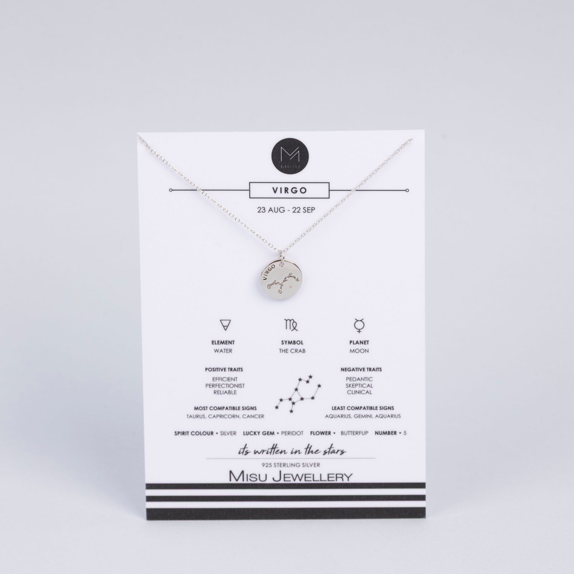 Sterling Silver Star Sign Necklaces (with Zodiac Info Backing Card)