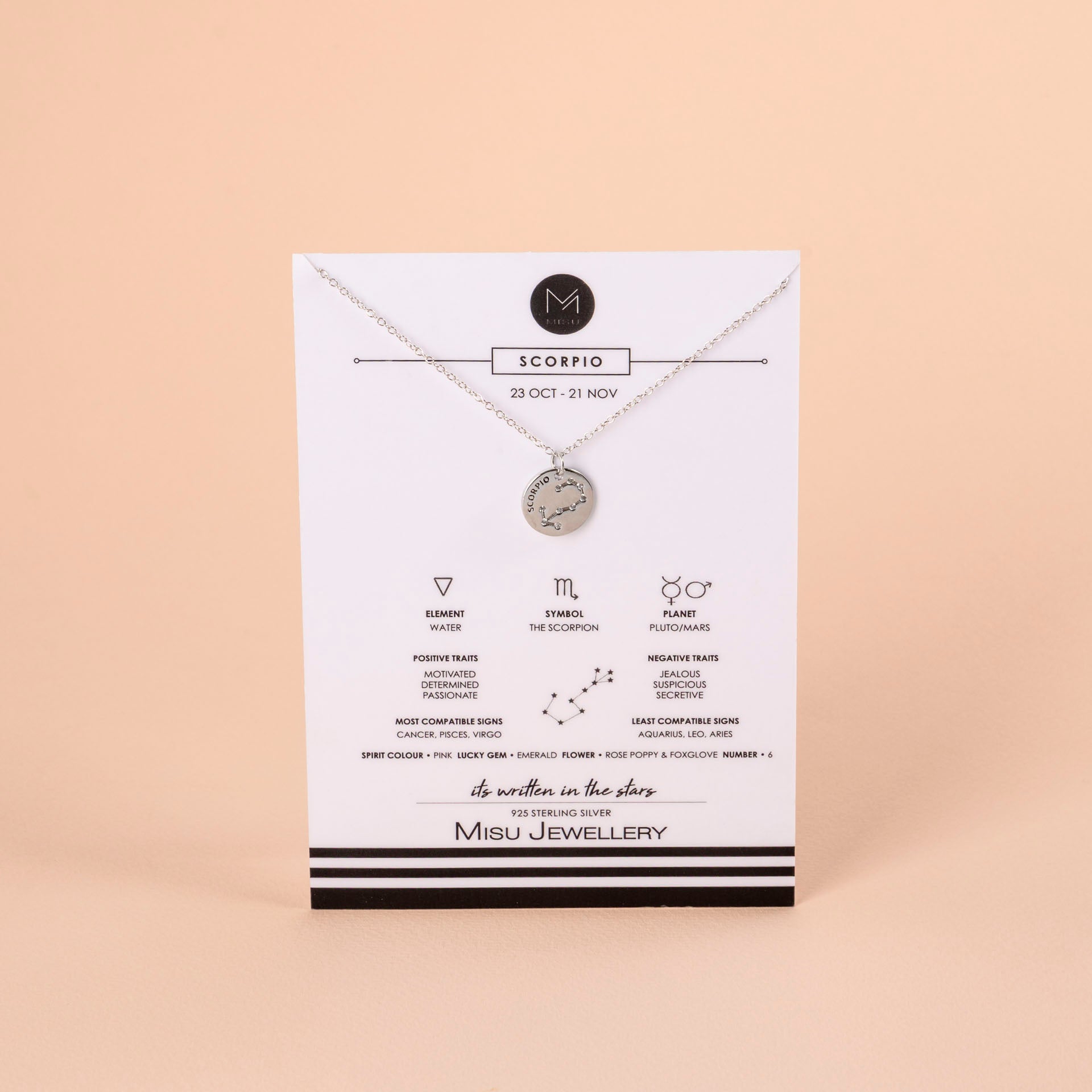 Sterling Silver Star Sign Necklaces (with Zodiac Info Backing Card)