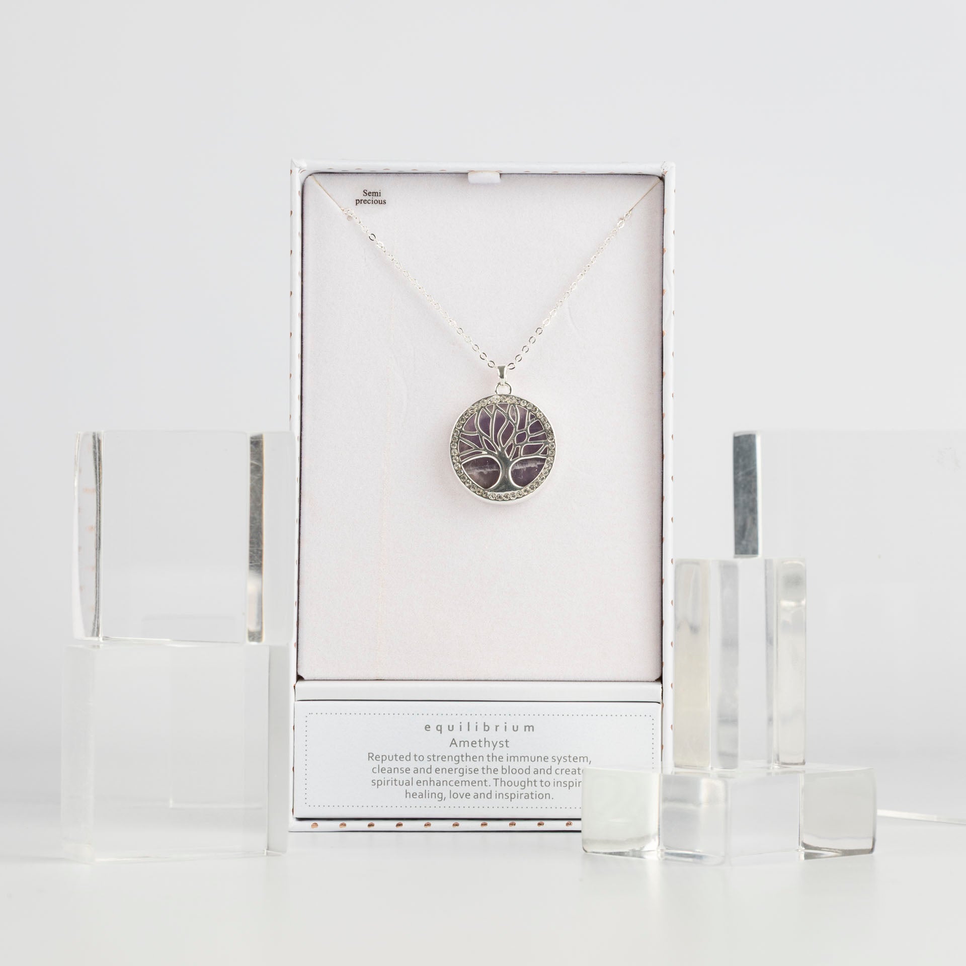 Tree of Life Semi-Precious Gemstone Necklace (Amethyst or Turquoise)