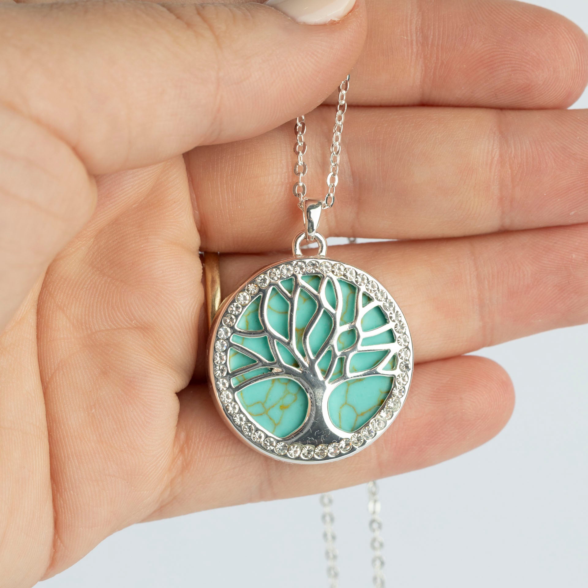 Tree of Life Semi-Precious Gemstone Necklace (Amethyst or Turquoise)