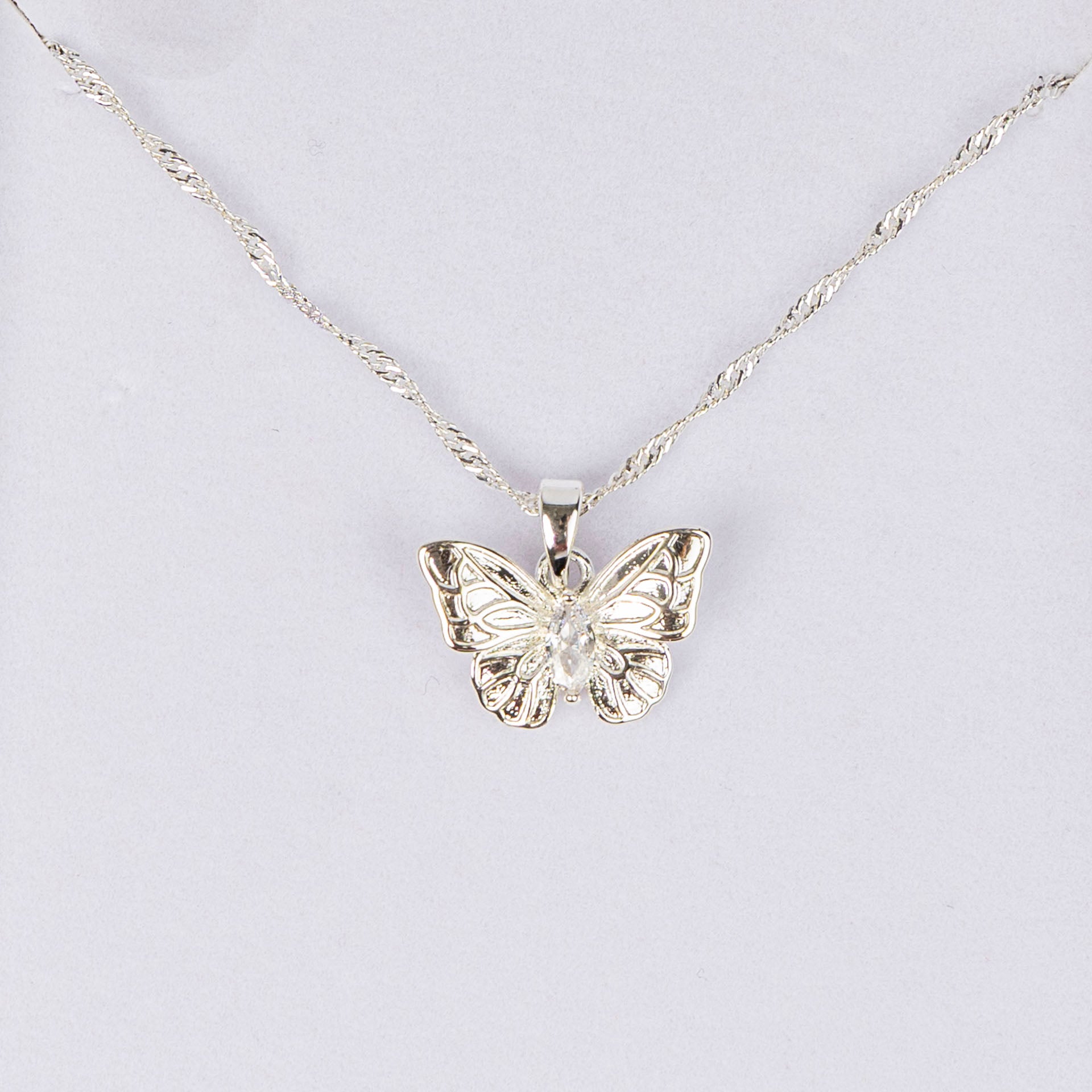 Pure Elegance Classic Butterfly Necklace with Diamanté Detail