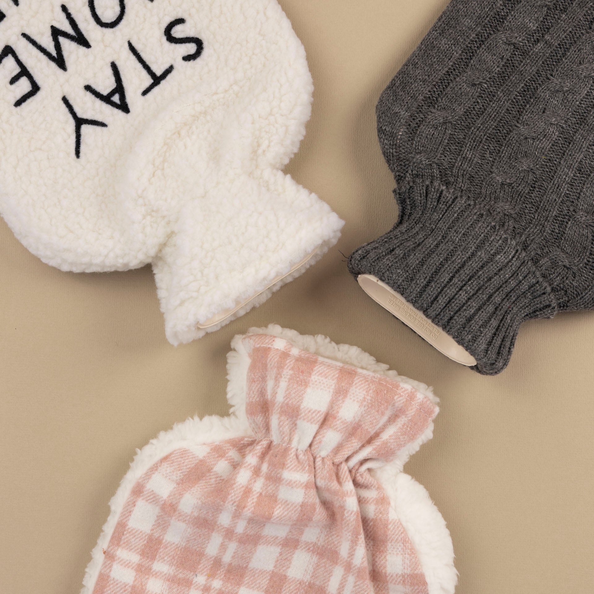 Hot Water Bottle with Pink Check/Cream Fleece Cover