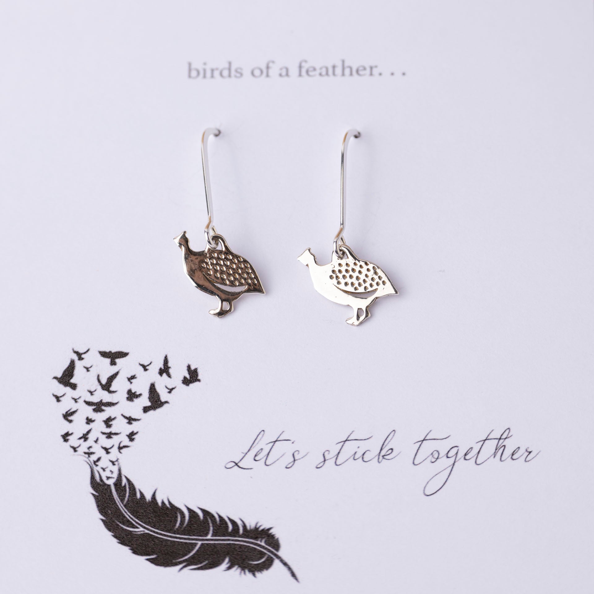 Sterling Silver Guinea Fowl Dangle Earrings