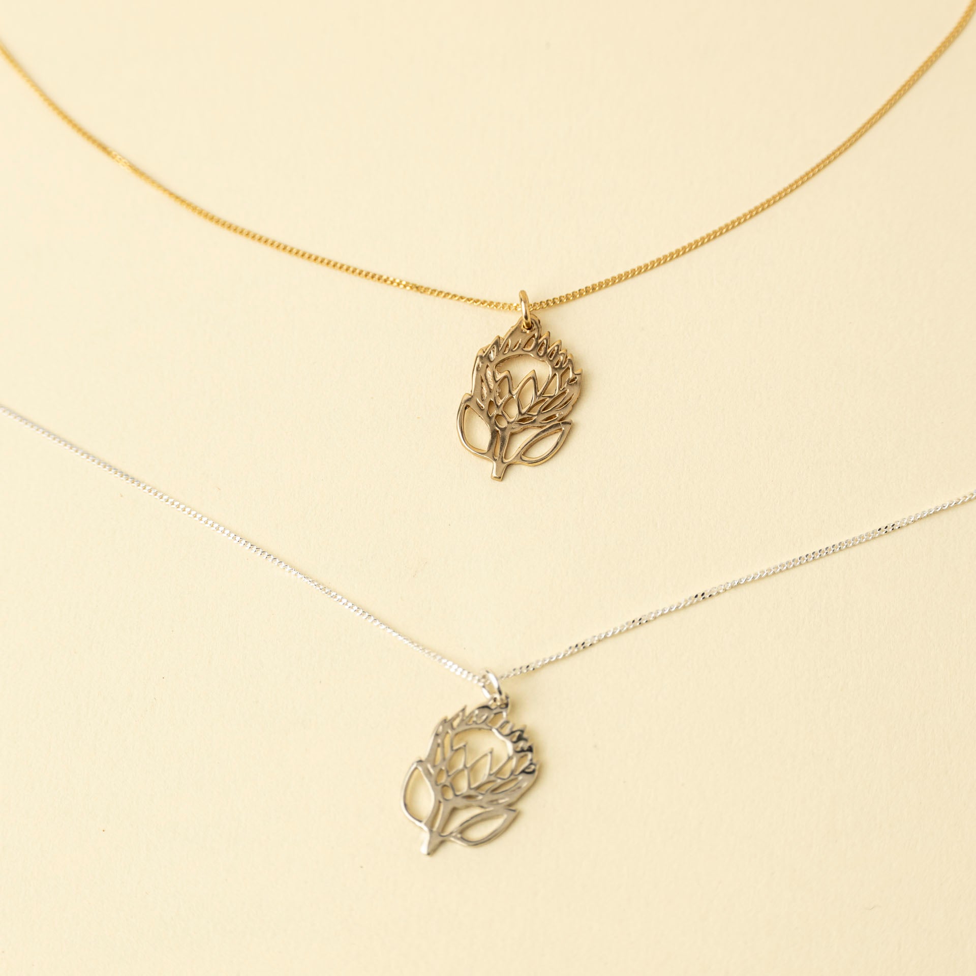 Open Protea Necklace (Sterling Silver or Gold-Plated)