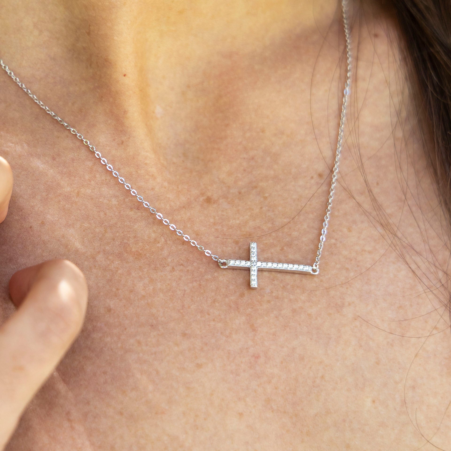 Sterling Silver Sideways Cross Necklace