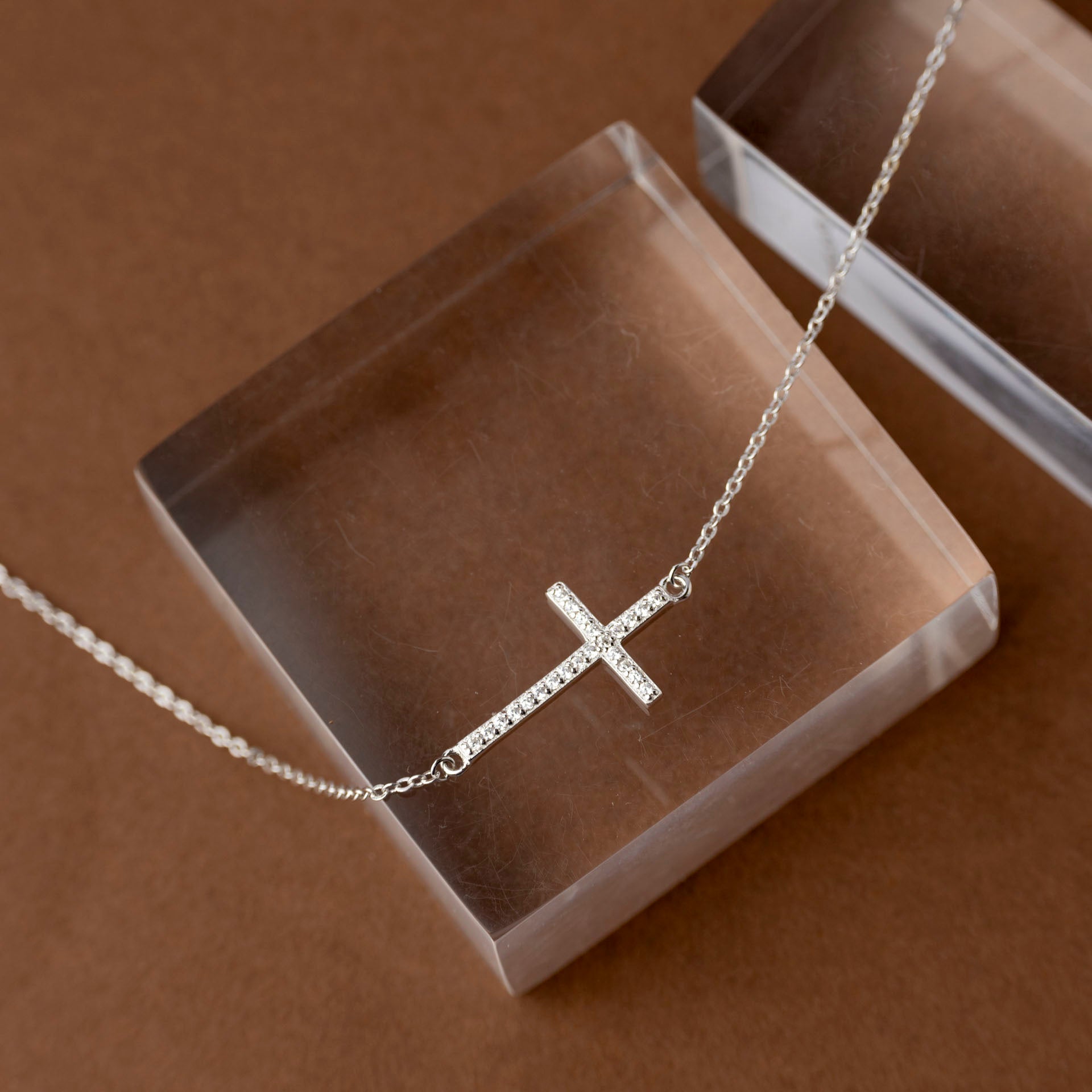 Sterling Silver Sideways Cross Necklace