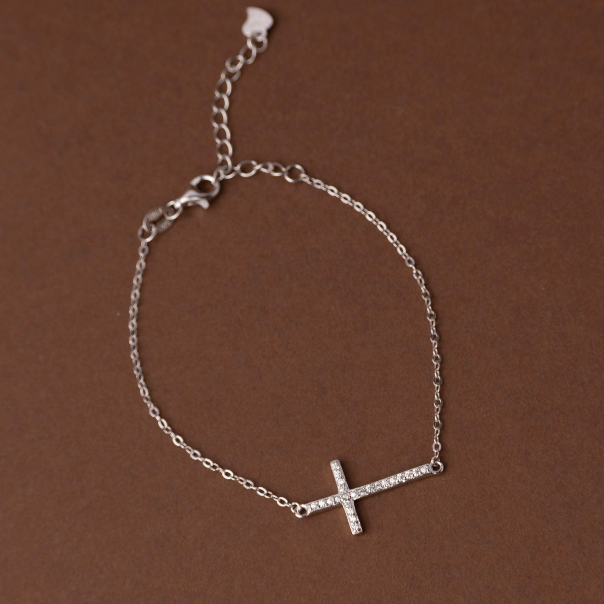 Sterling Silver Sideways Cross Bracelet