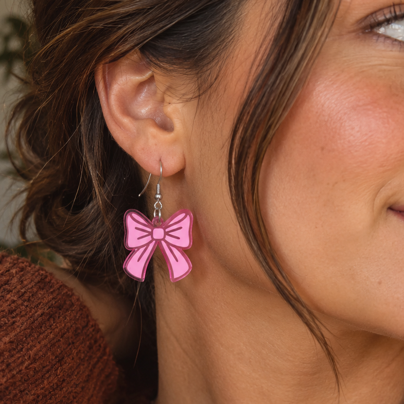 Bows Acrylic Novelty Earrings (Pink or Red)
