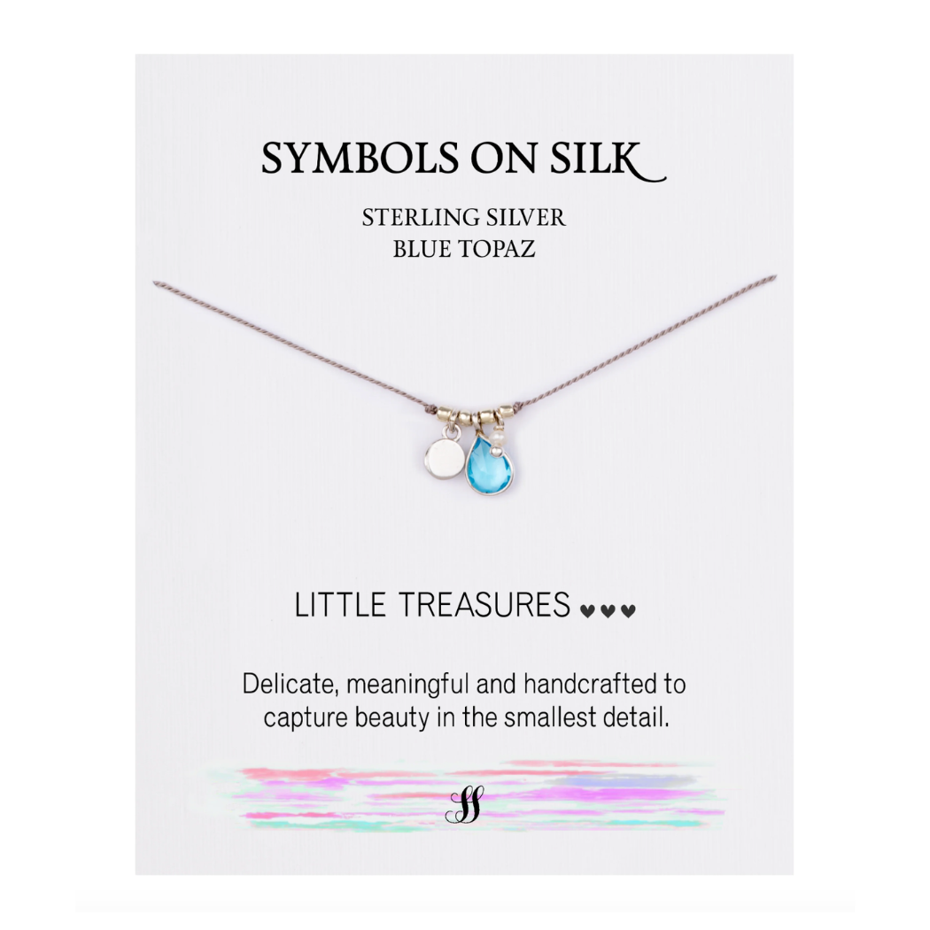 "Little Treasures" Semi Precious Stone, Pearl and Sterling Silver Disc on Silk (assorted)