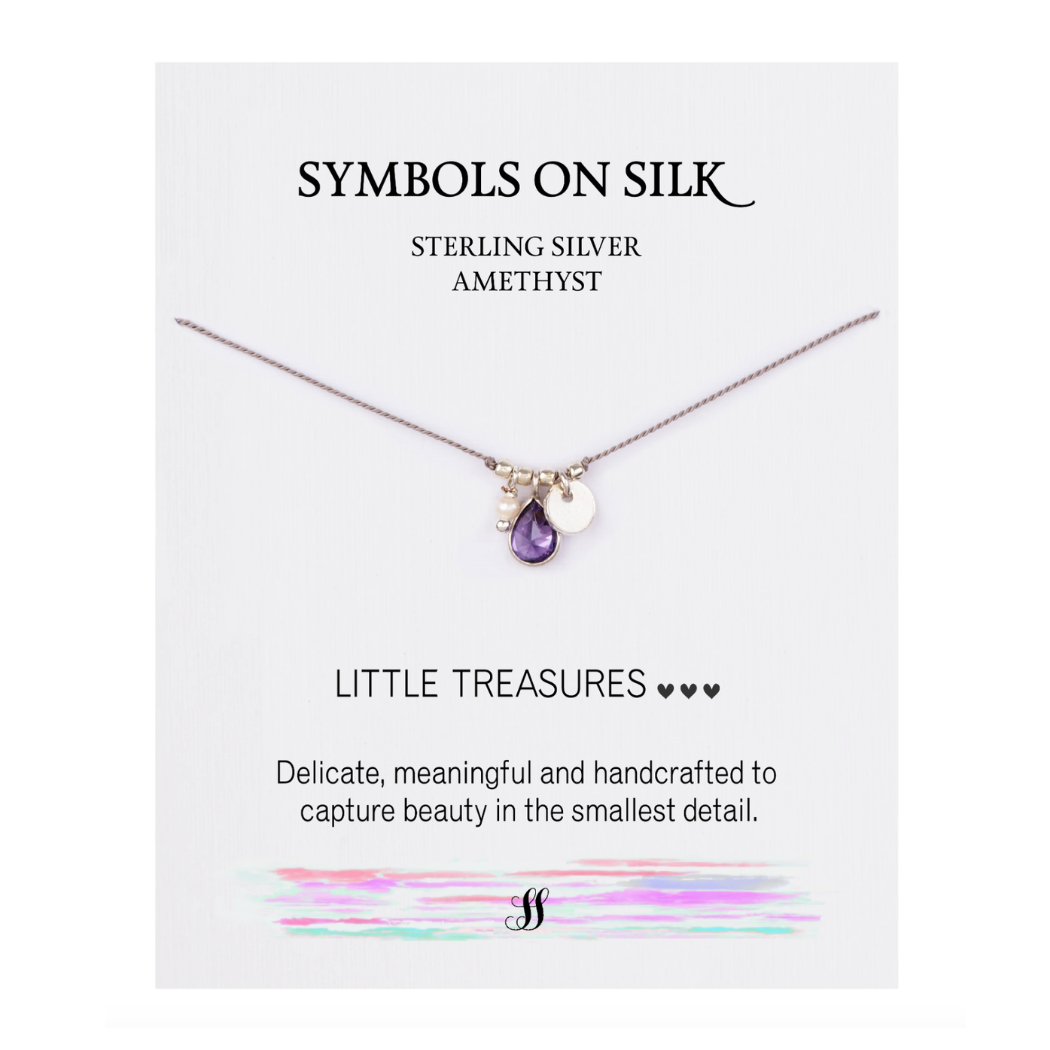 "Little Treasures" Semi Precious Stone, Pearl and Sterling Silver Disc on Silk (assorted)