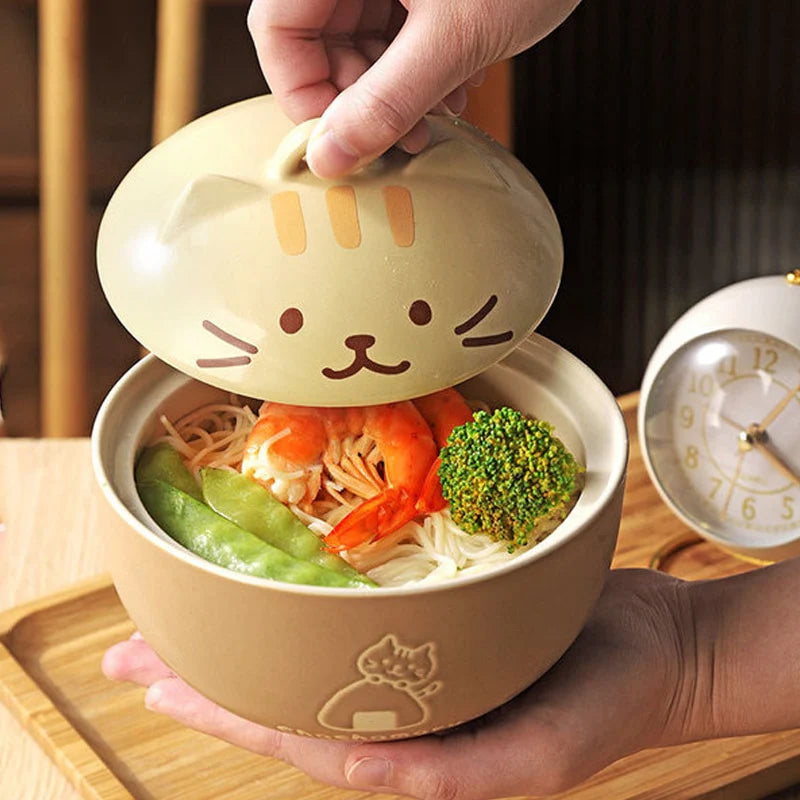 Cat Ramen Bowl with Lid