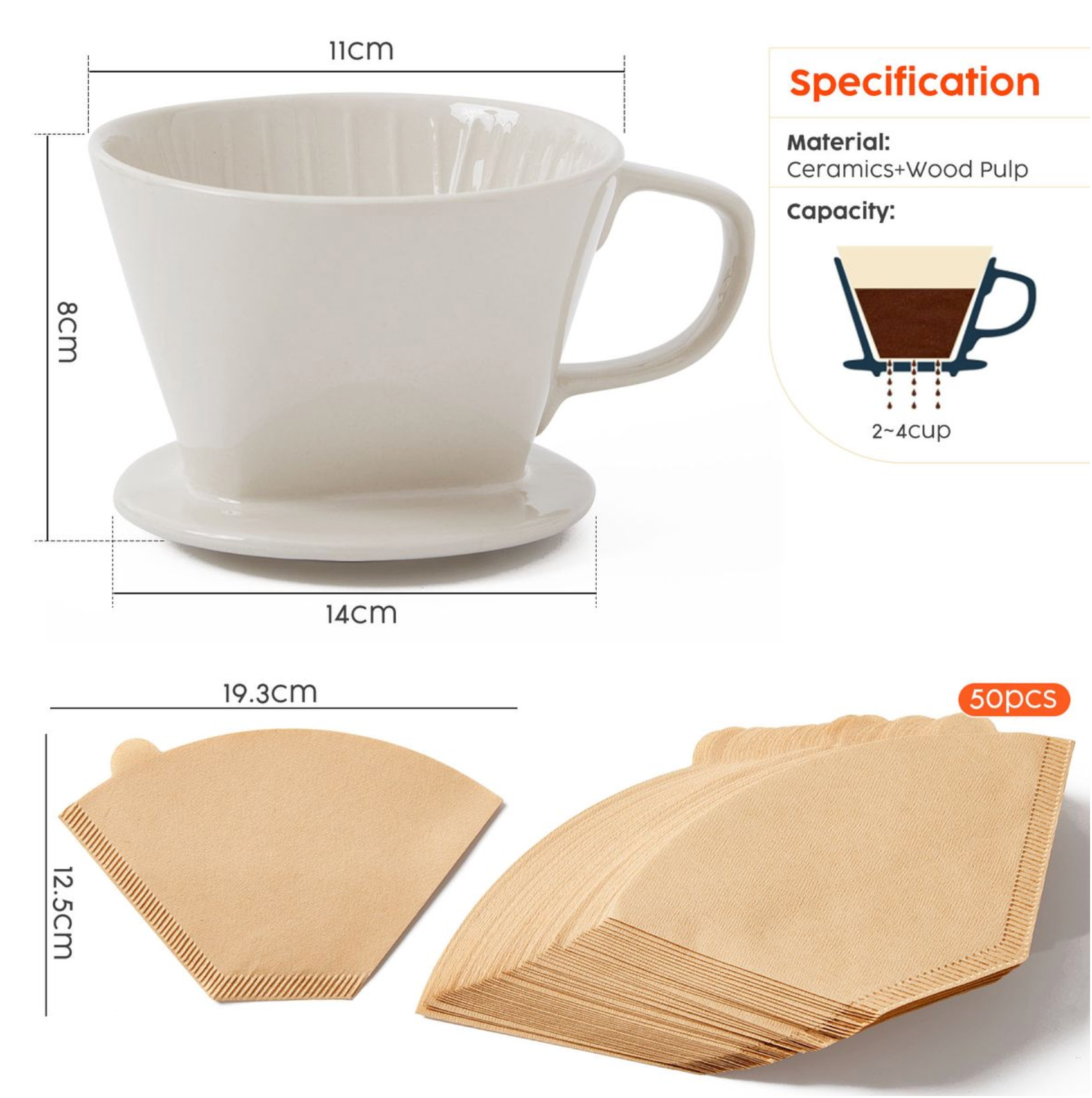 Ceramic Pour-Over Coffee Maker Set with Porcelain Dripper