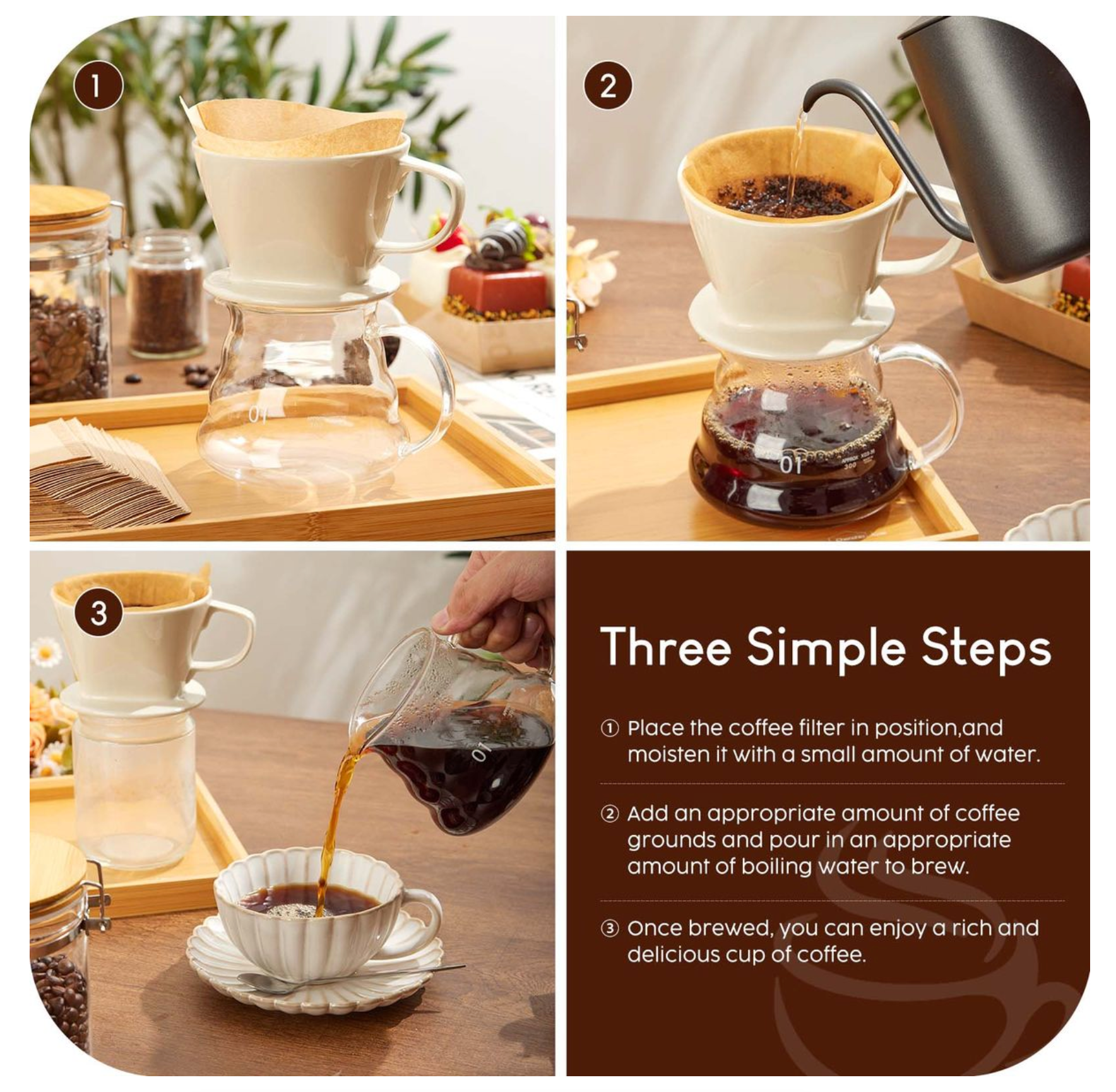 Ceramic Pour-Over Coffee Maker Set with Porcelain Dripper