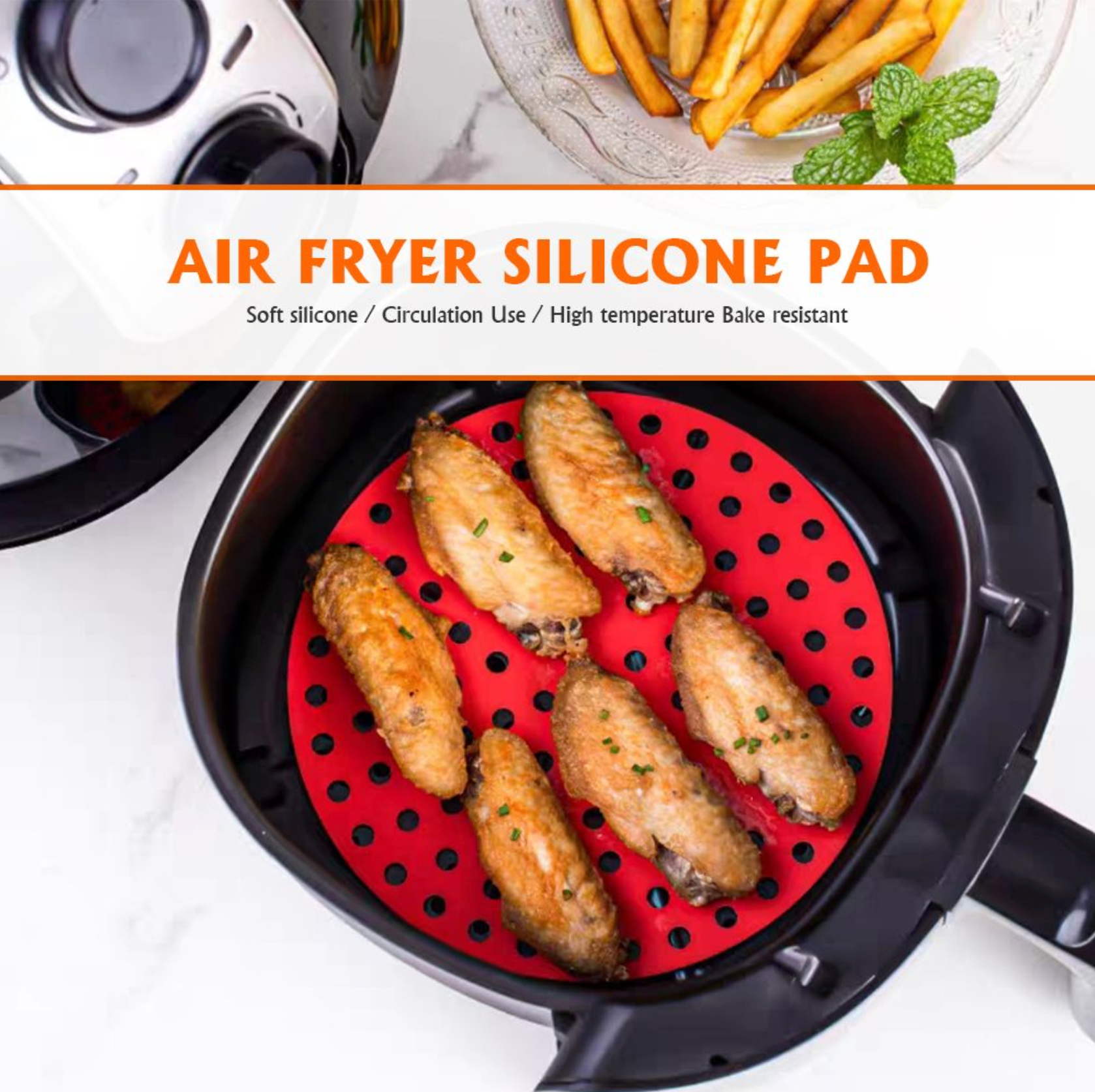 Silicone Non-Stick Air Fryer Liner Mats (Red or Black)