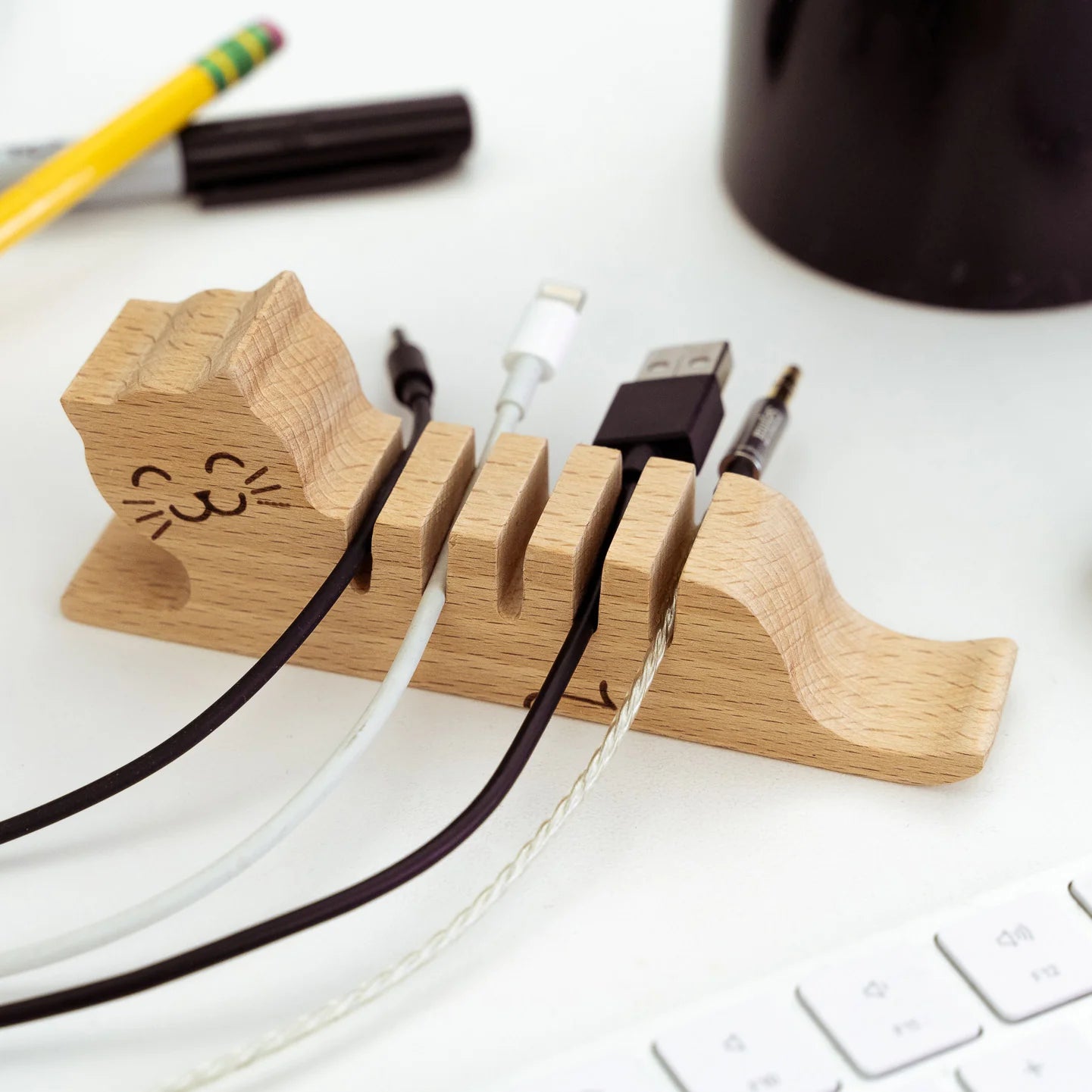 Cat Beechwood Cable Organiser