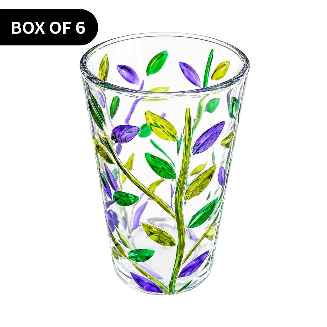 Lavender Floral Glass Tumblers (set of 6 - assorted sizes)